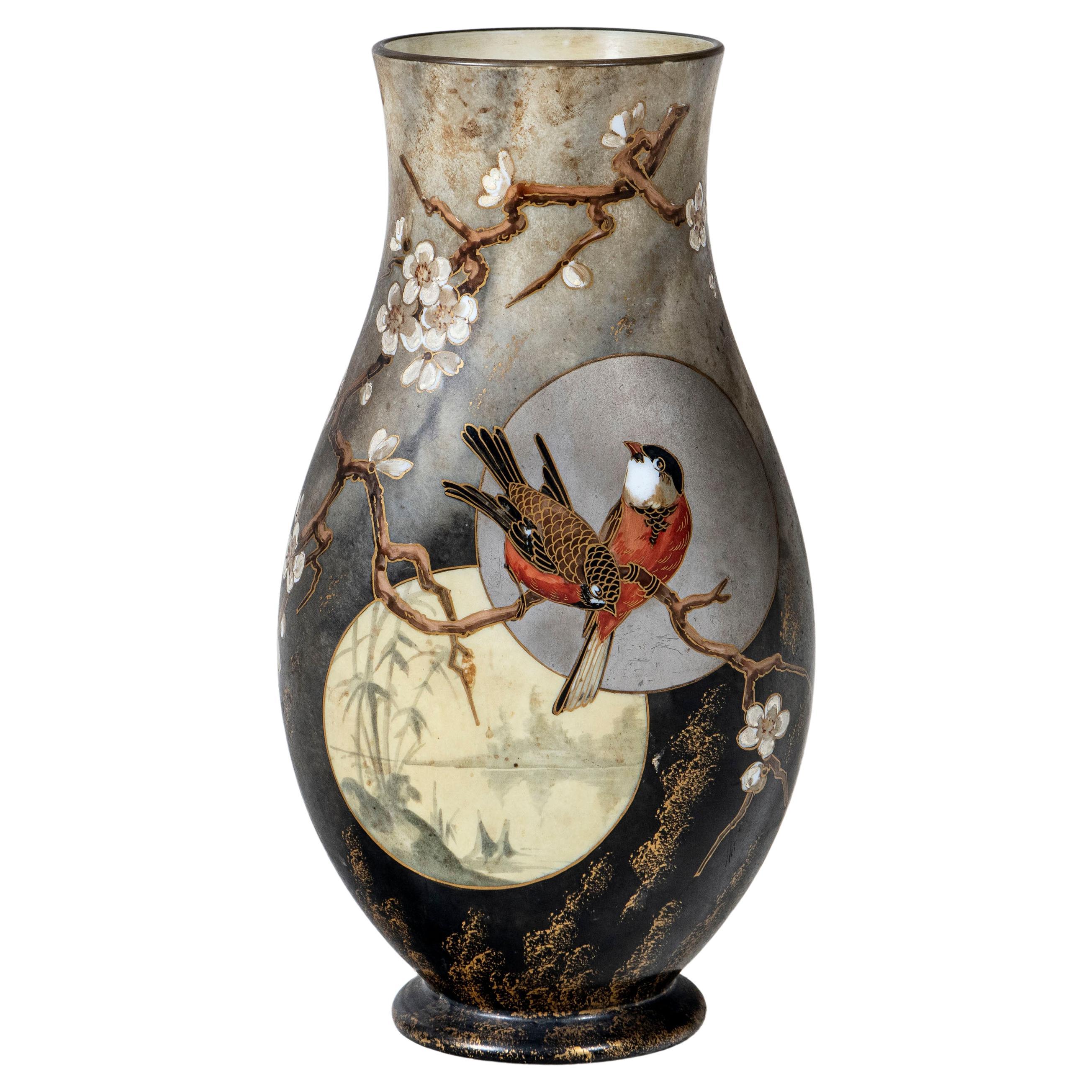 Baccarat Painted Opaline Glass Vase, France, Late 19th Century For Sale