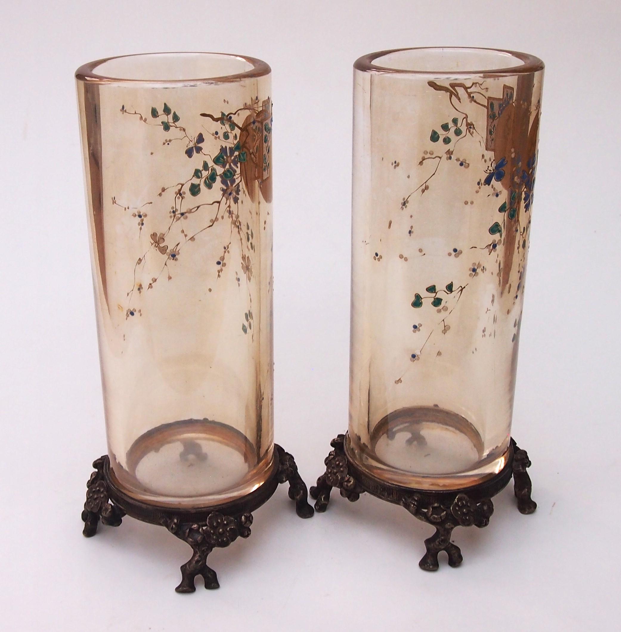 French Baccarat pair Crystal Clair de Lune footed vases designed by Eugene Rousseau  For Sale