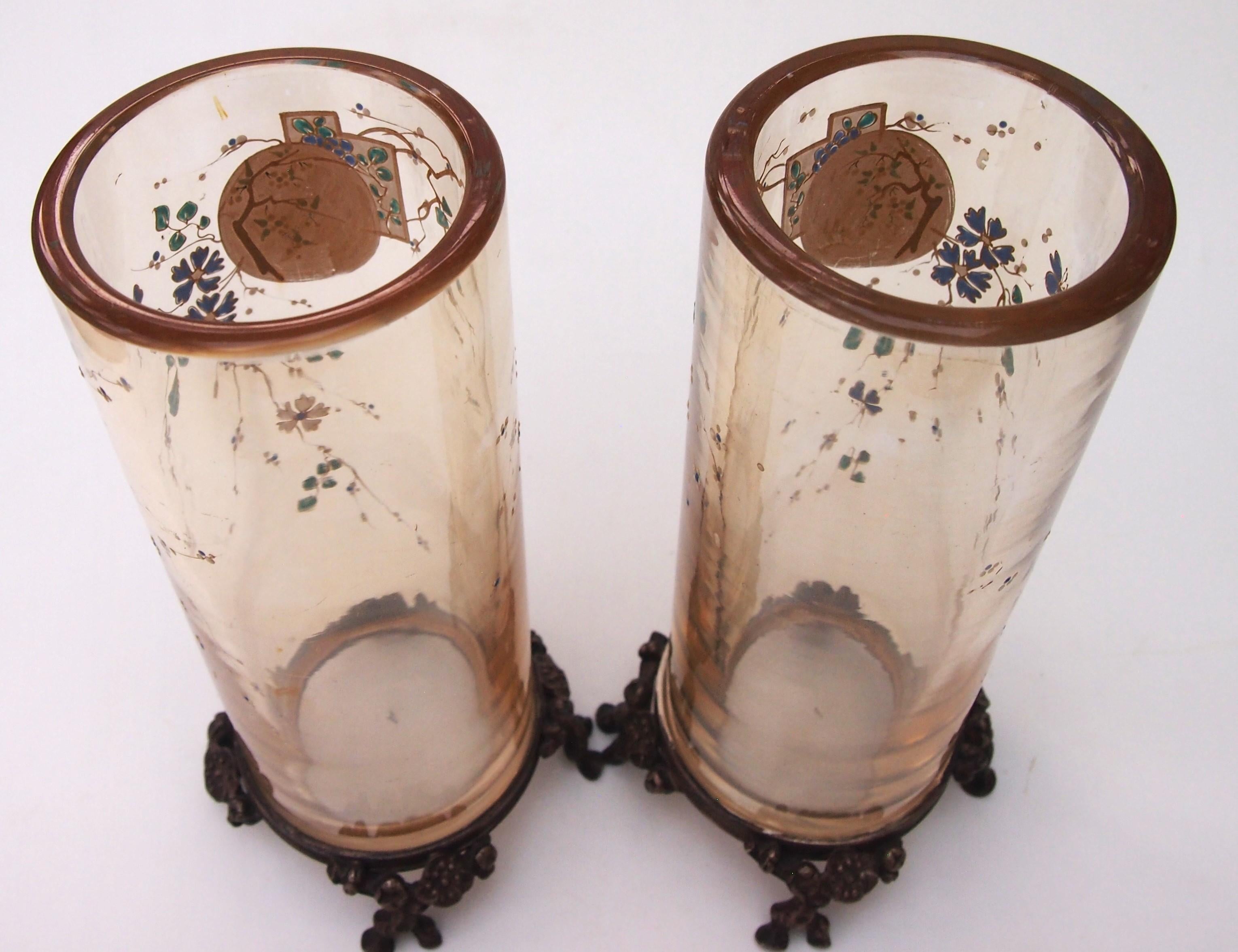 Baccarat pair Crystal Clair de Lune footed vases designed by Eugene Rousseau  In Good Condition For Sale In Worcester Park, GB