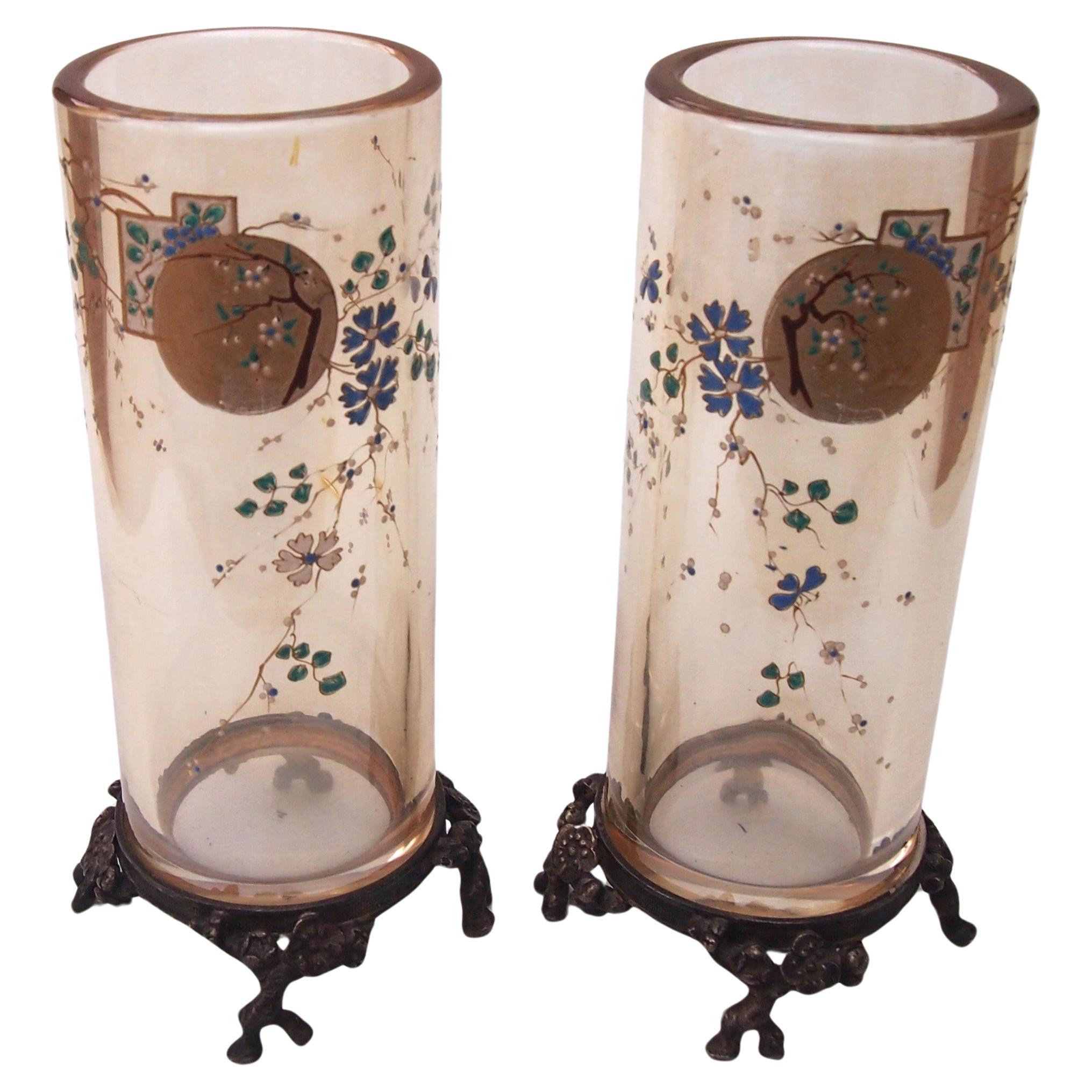 Baccarat pair Crystal Clair de Lune footed vases designed by Eugene Rousseau  For Sale