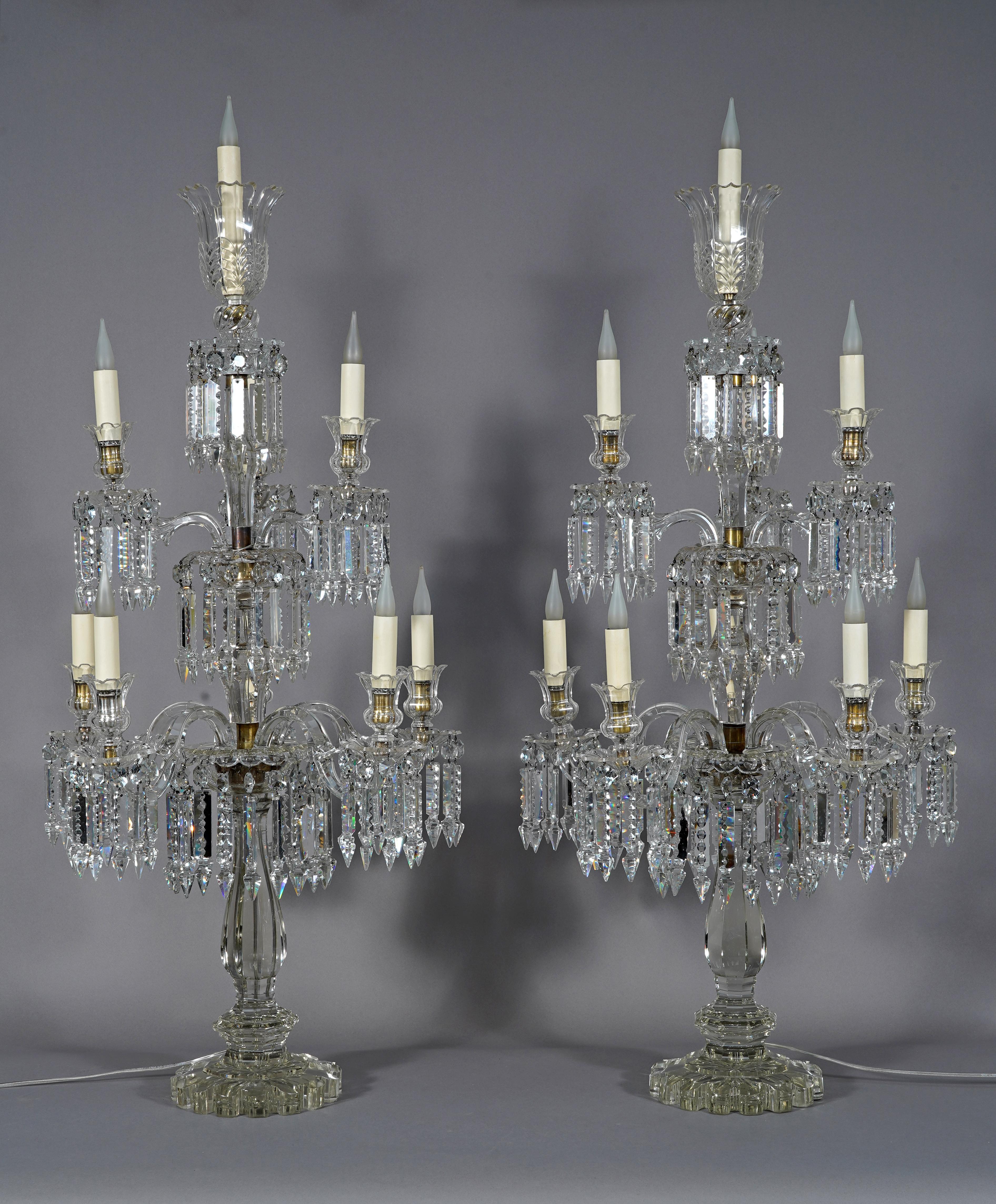 Napoleon III Baccarat, Pair of Crystal Candelabras, France, circa 1890 For Sale