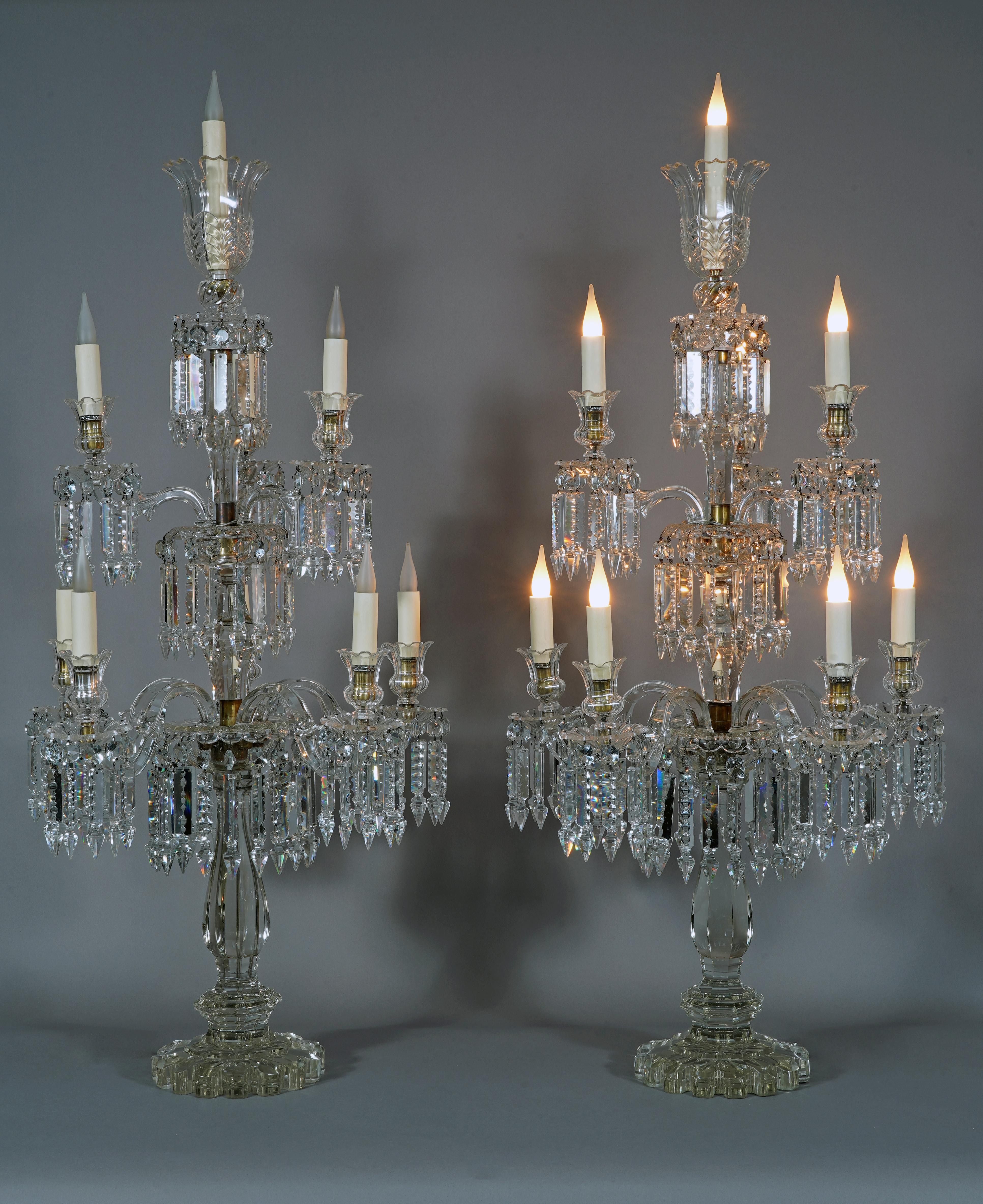 Napoleon III Baccarat, Pair of Crystal Candelabras, France, circa 1870 For Sale
