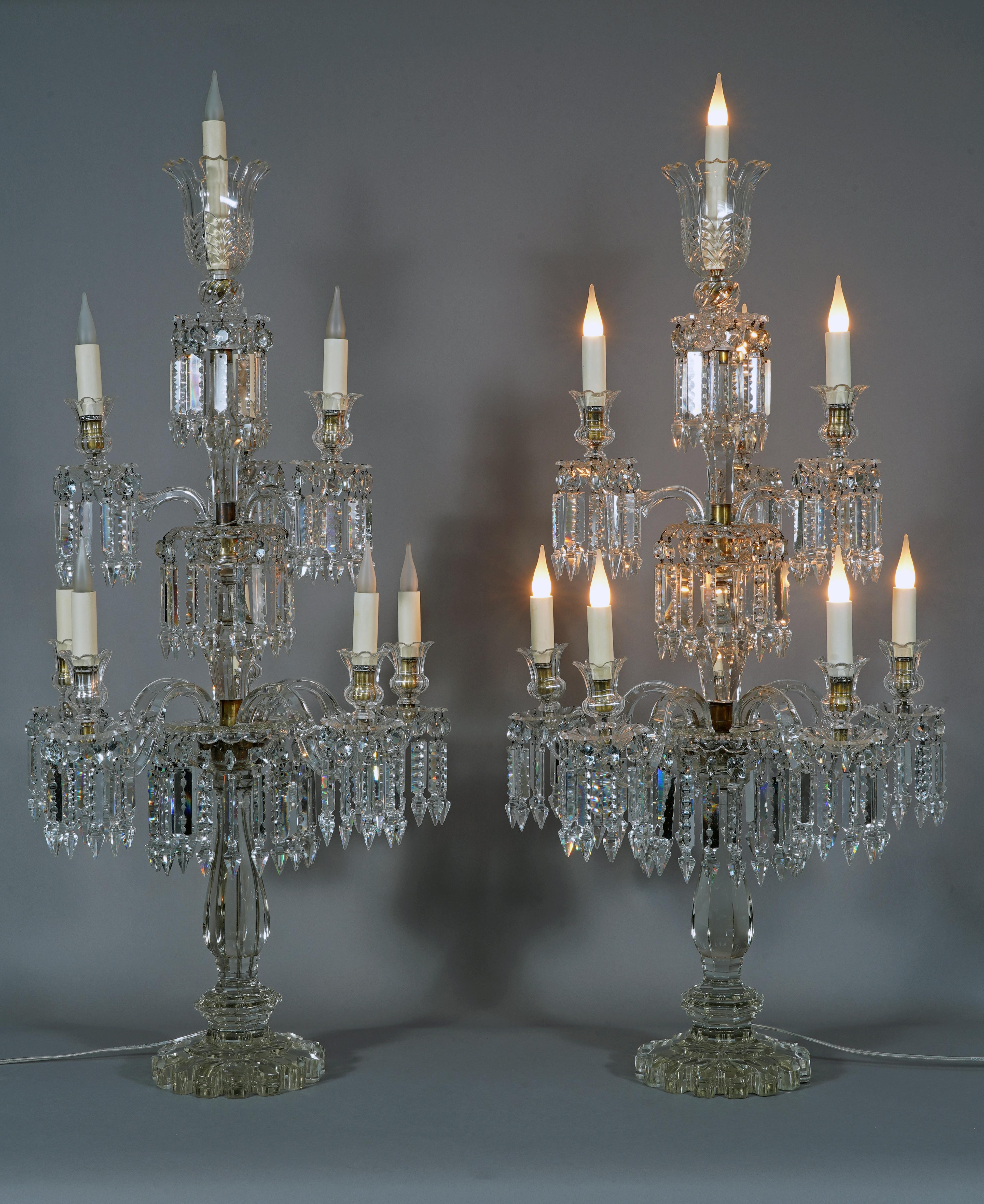 French Baccarat, Pair of Crystal Candelabras, France, circa 1890 For Sale