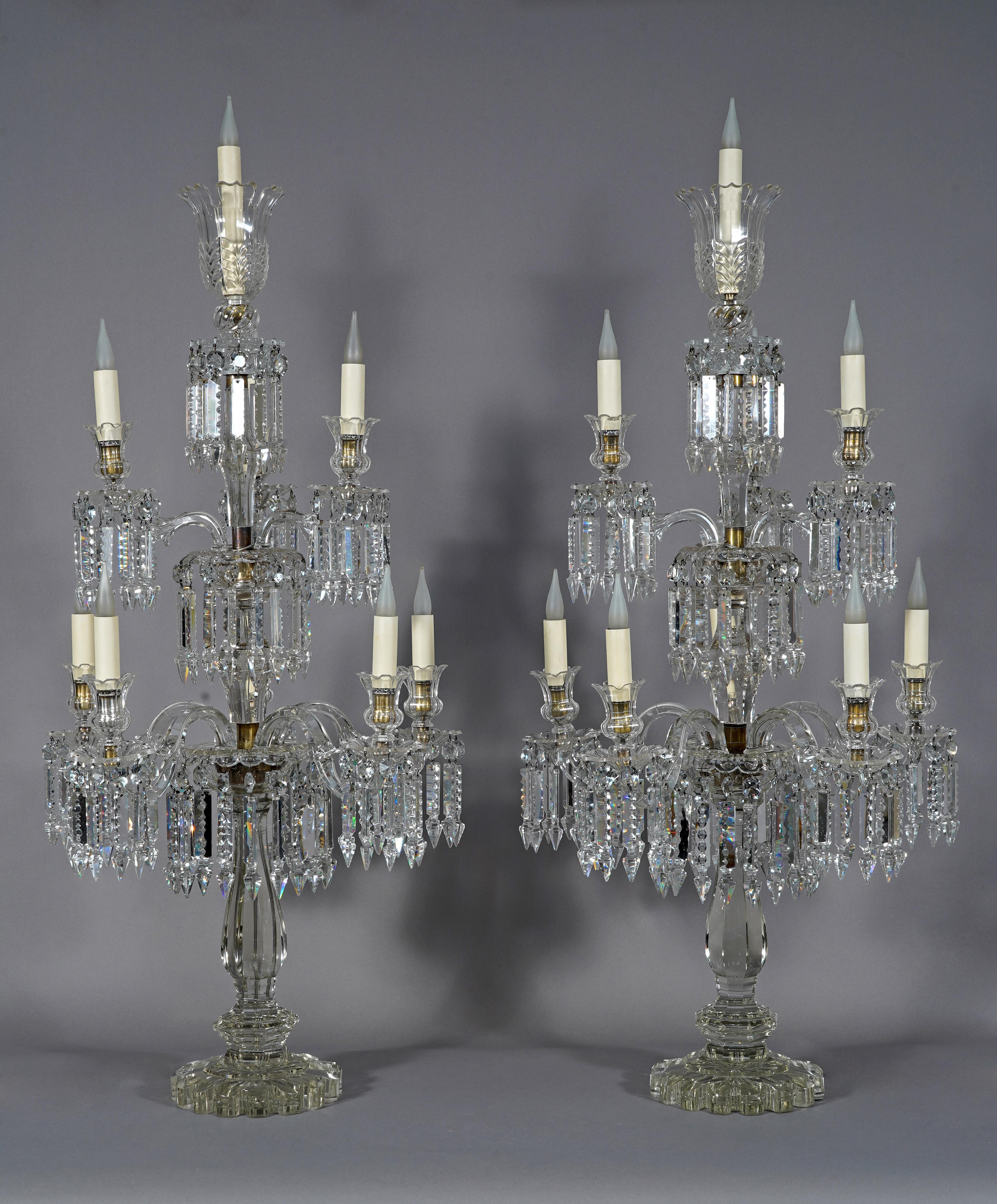 French Baccarat, Pair of Crystal Candelabras, France, circa 1870 For Sale