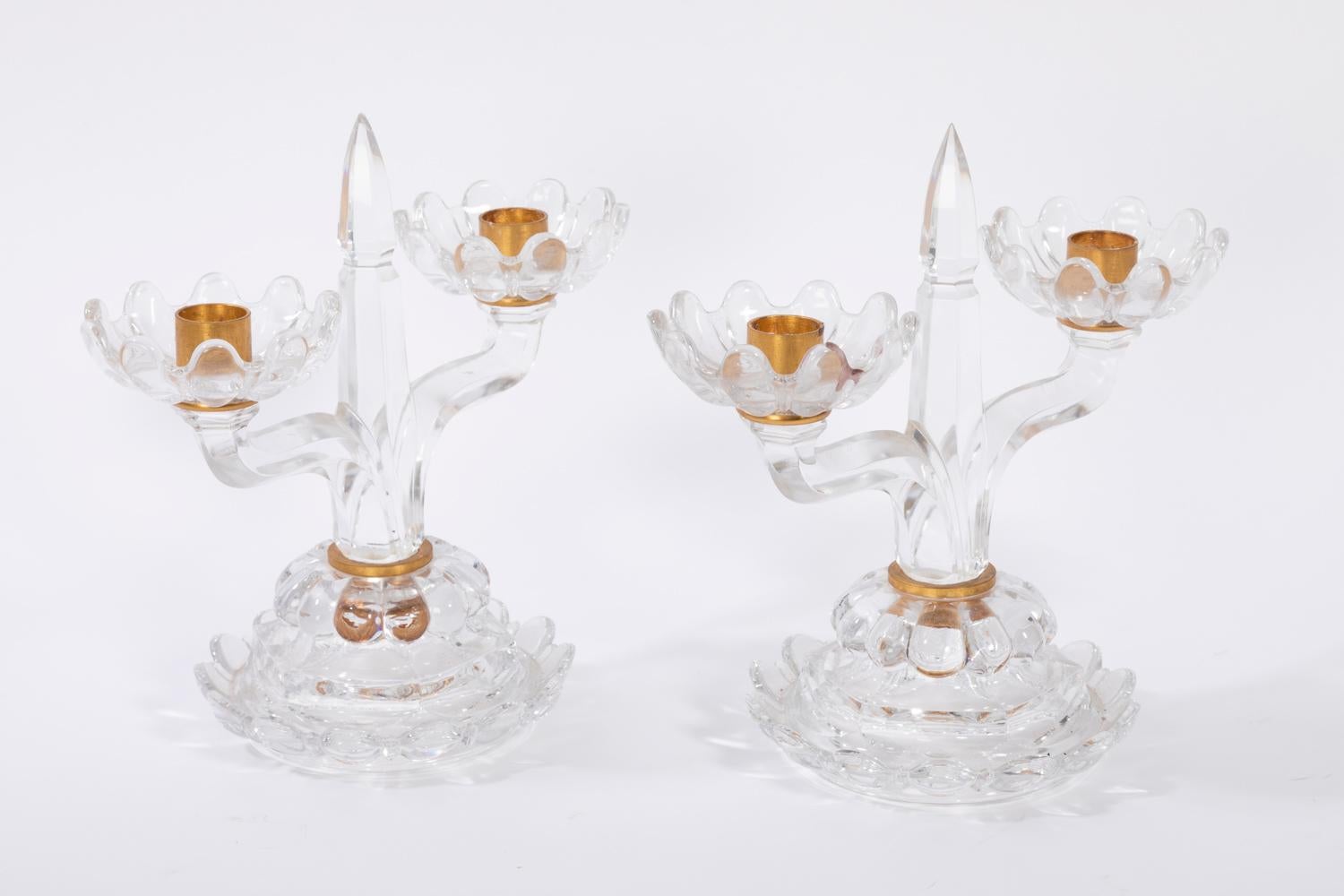 French Baccarat, Pair of Crystal Candlesticks, 1950s