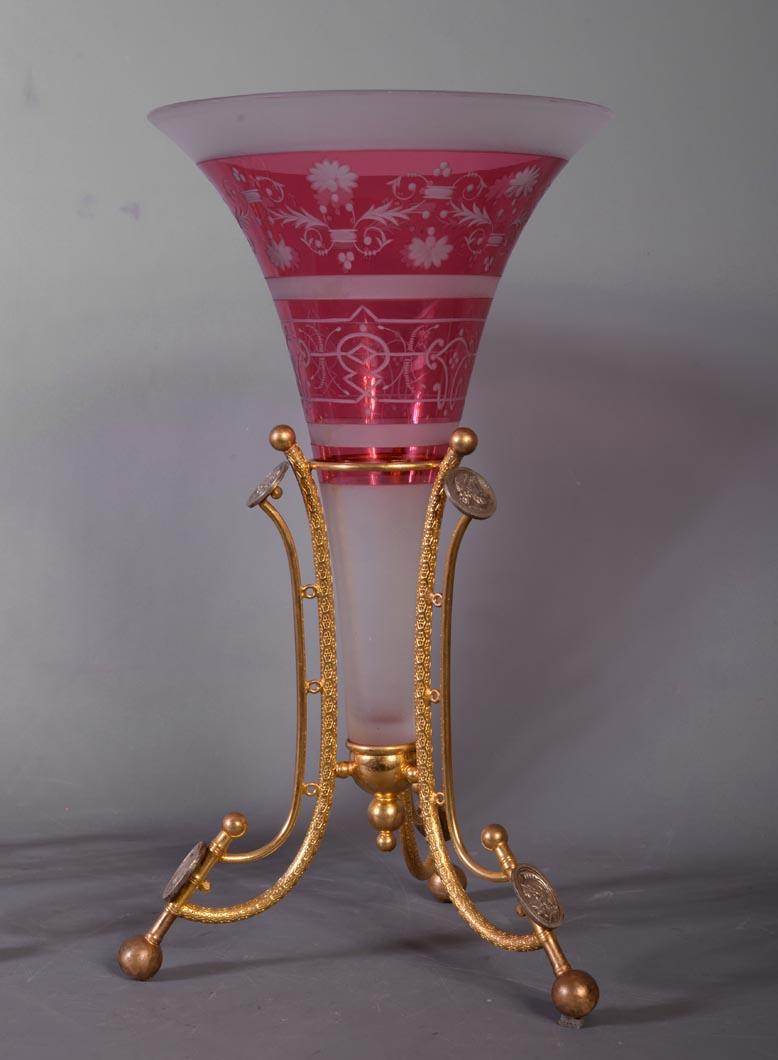 French BACCARAT, Pair of Mounted Vases, circa 1878 For Sale