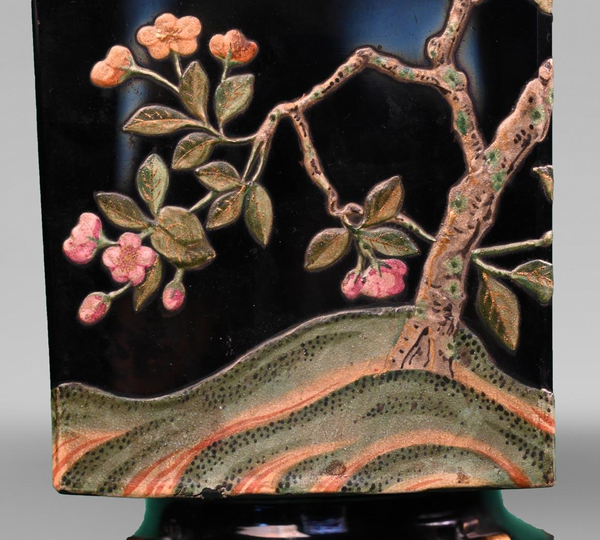 BACCARAT, Pair of Vases with Japonist Decoration of Flowering Trees and Birds In Good Condition For Sale In SAINT-OUEN-SUR-SEINE, FR