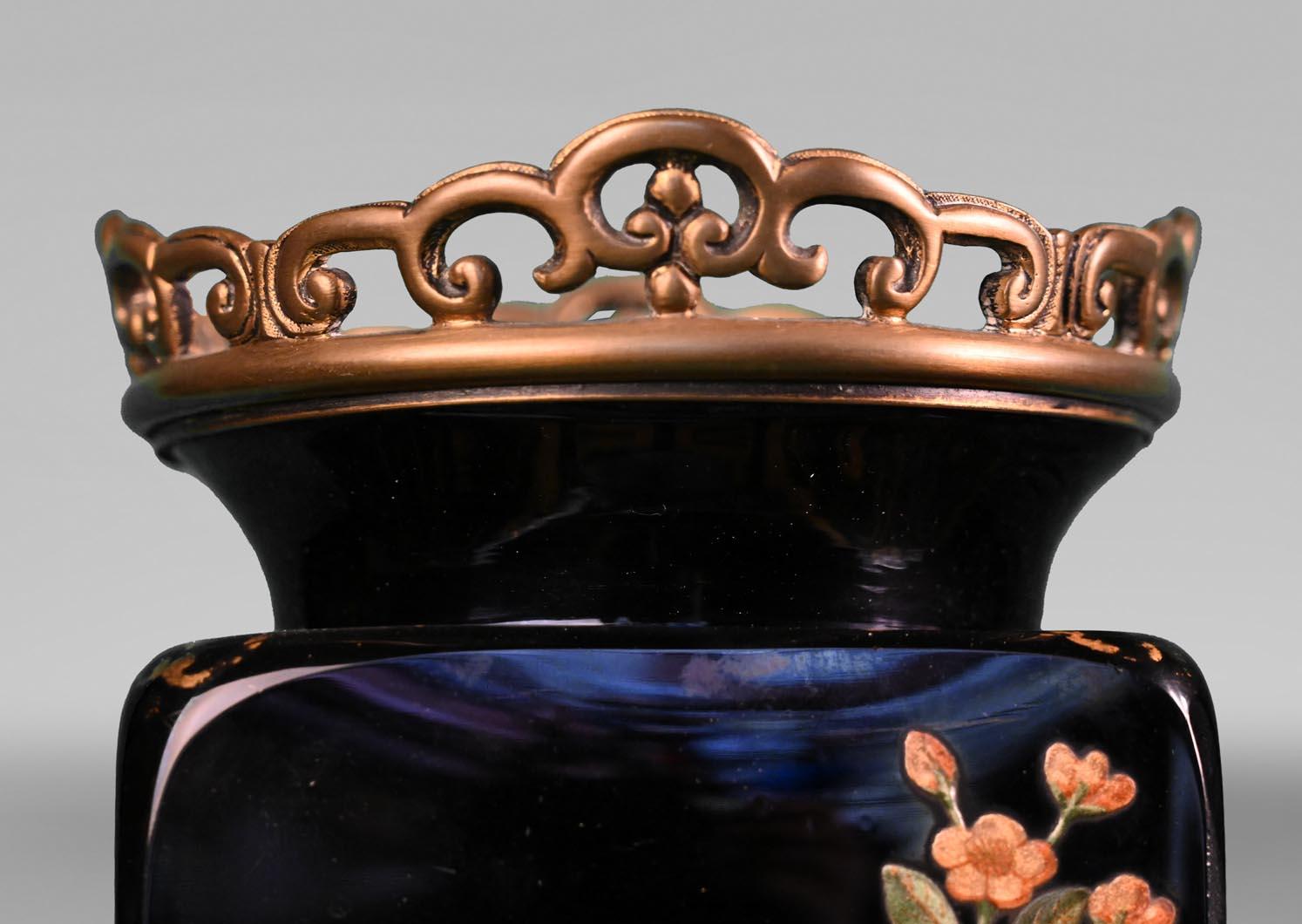 Crystal BACCARAT, Pair of Vases with Japonist Decoration of Flowering Trees and Birds For Sale
