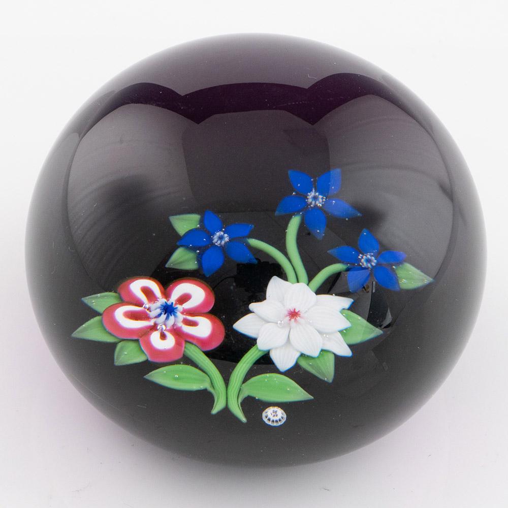 Late 20th Century Baccarat Paperweight With Lampwork Flowers 1982