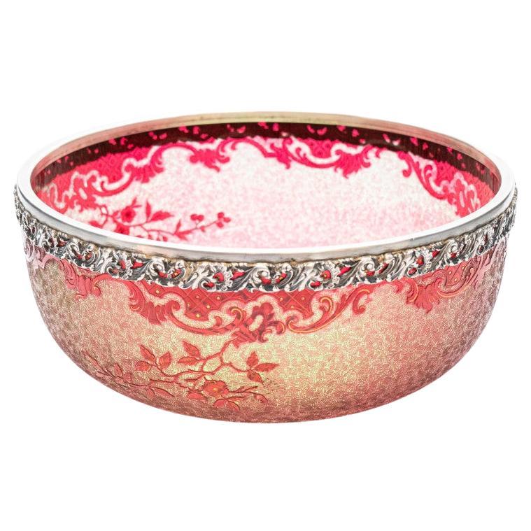 Baccarat Patrón, carmesí brillante, cuenco grabado al ácido, 1900, Francia