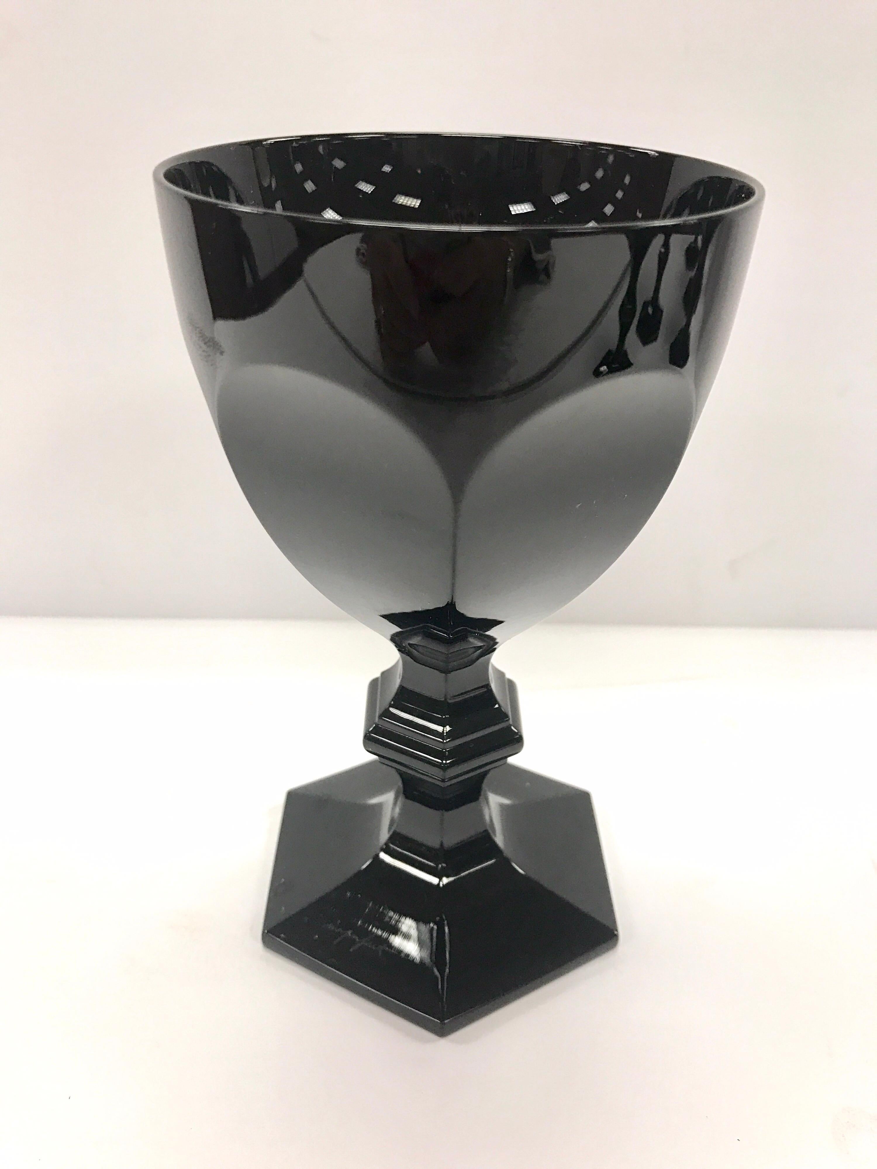 Late 20th Century Baccarat Philippe Stark Harcourt Dark Side Black Crystal Wine Glasses Signed