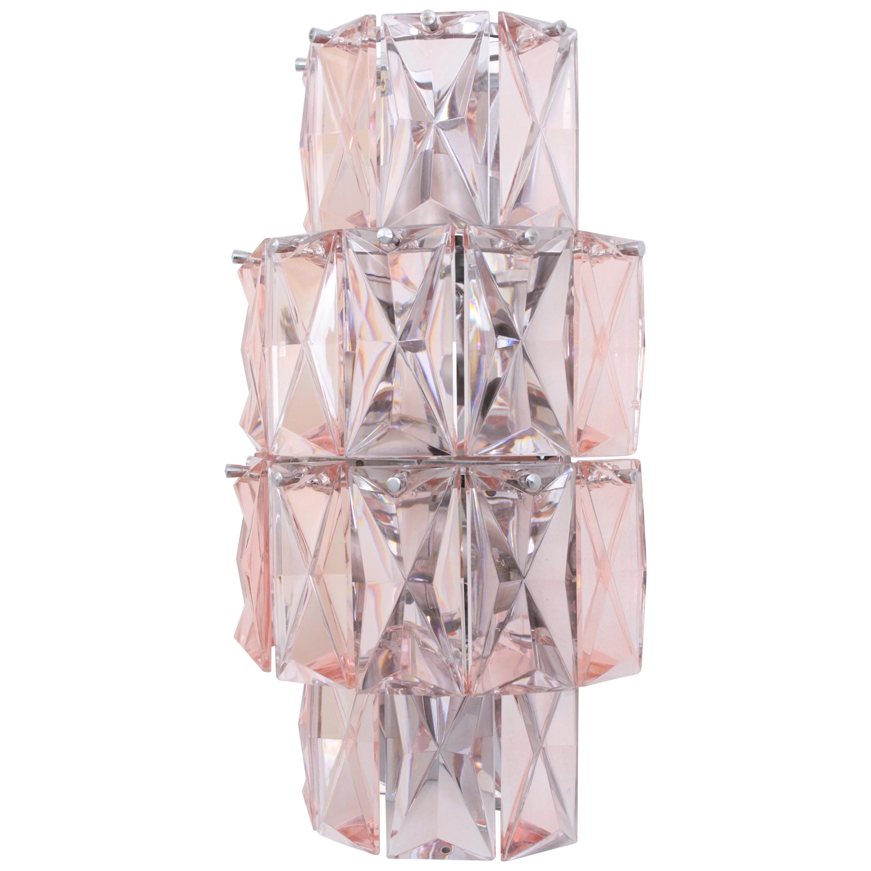 French Baccarat Pink Crystal Wall Sconce, Mid-Century Modern Period For Sale