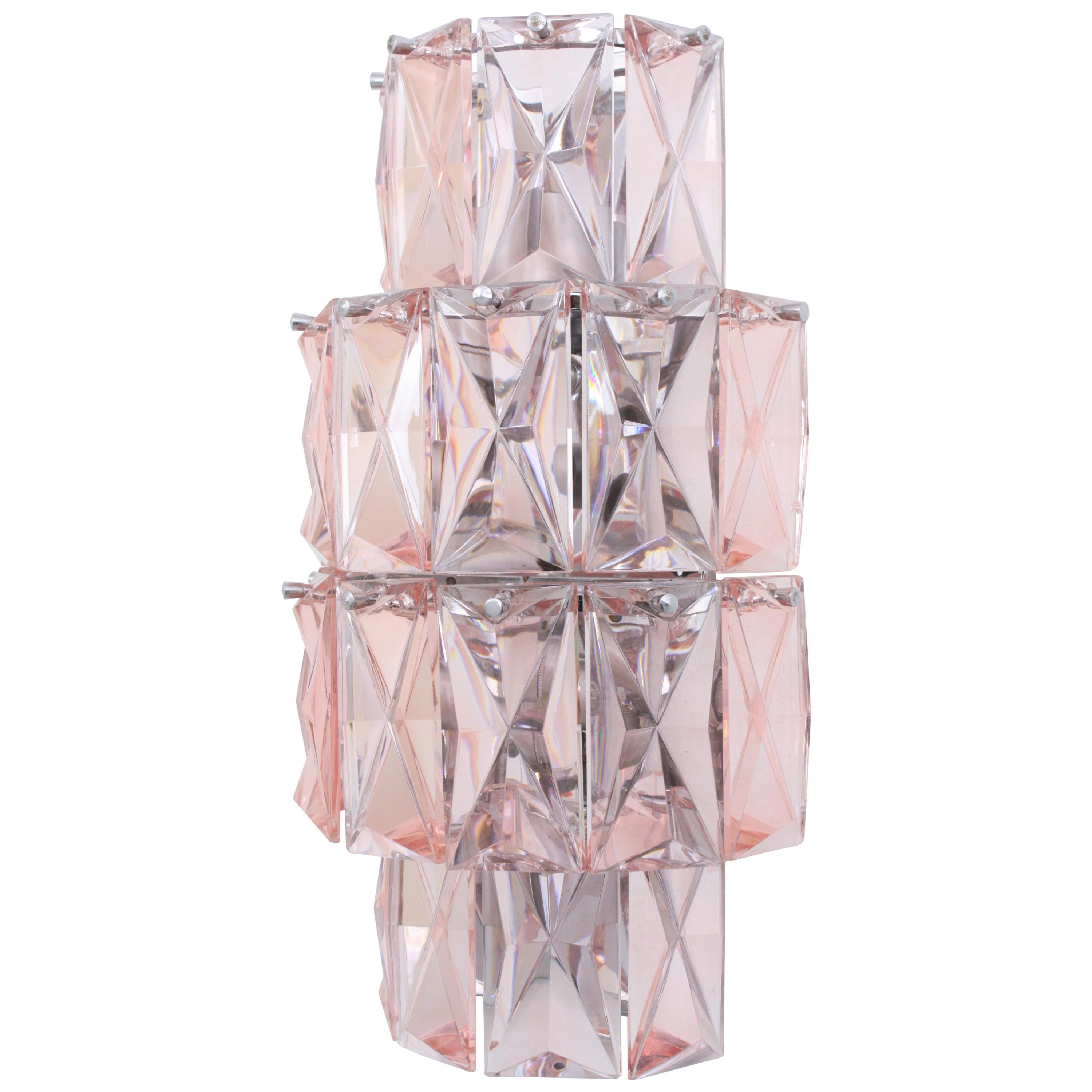 French Baccarat Pink Crystal Wall Sconce, Mid-Century Modern Period