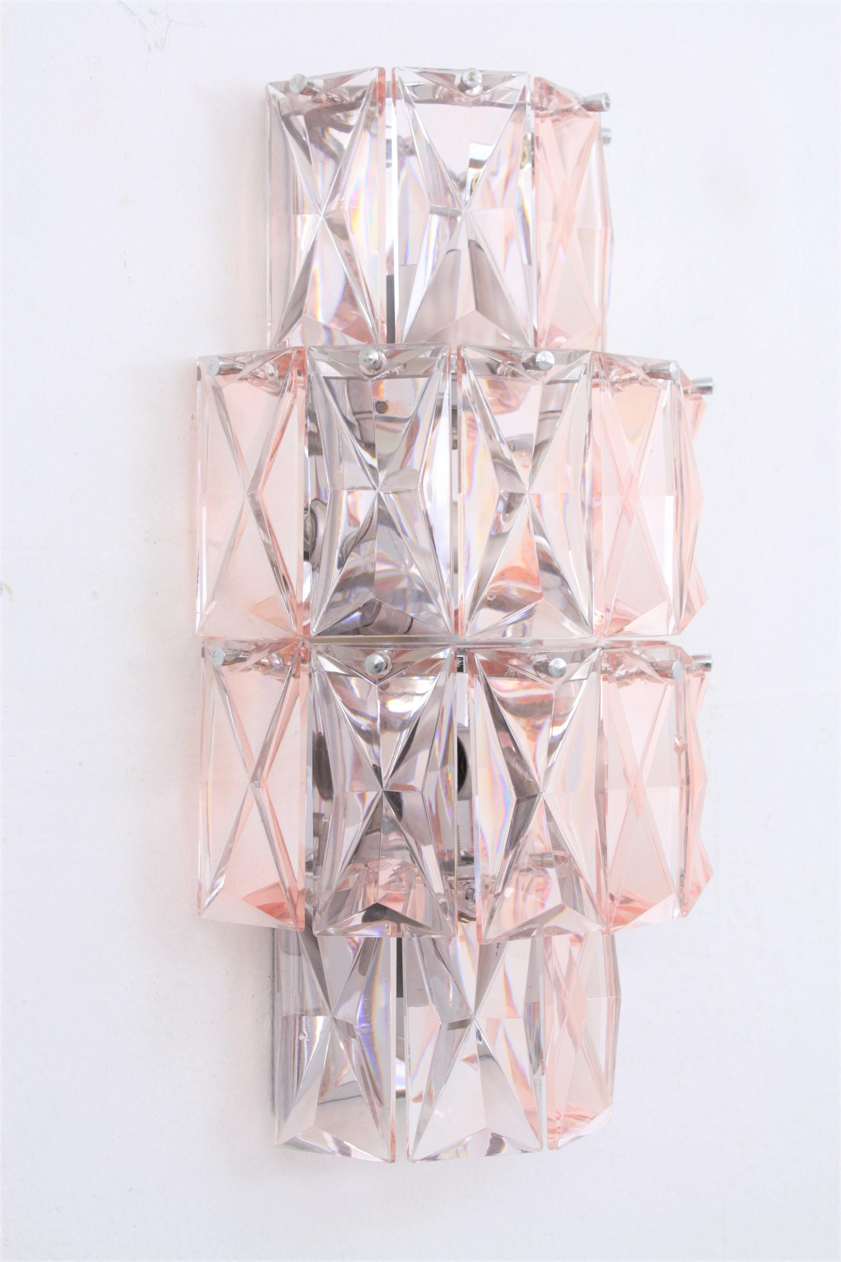 Polished Baccarat Pink Crystal Wall Sconce, Mid-Century Modern Period For Sale