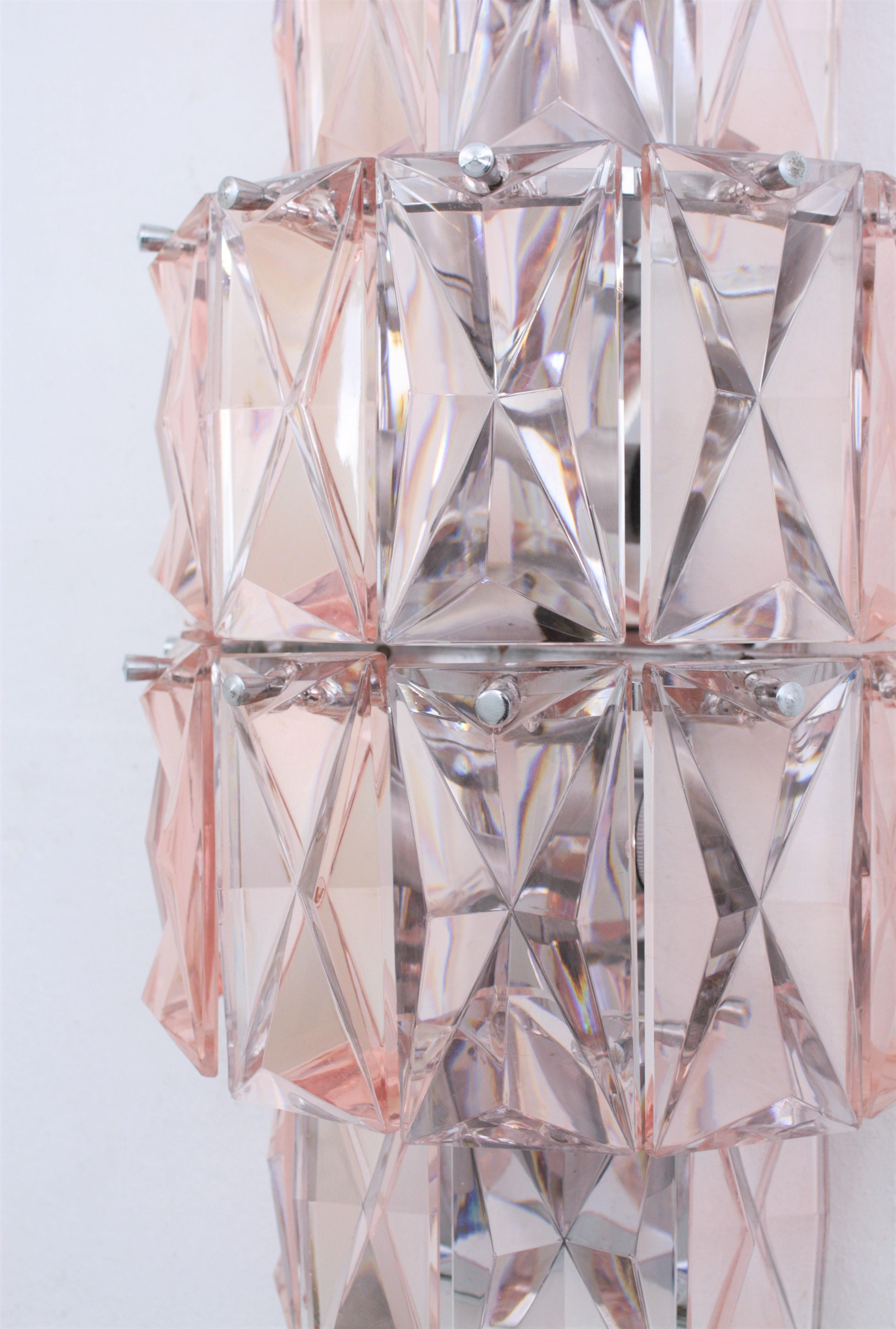 20th Century Baccarat Pink Crystal Wall Sconce, Mid-Century Modern Period For Sale