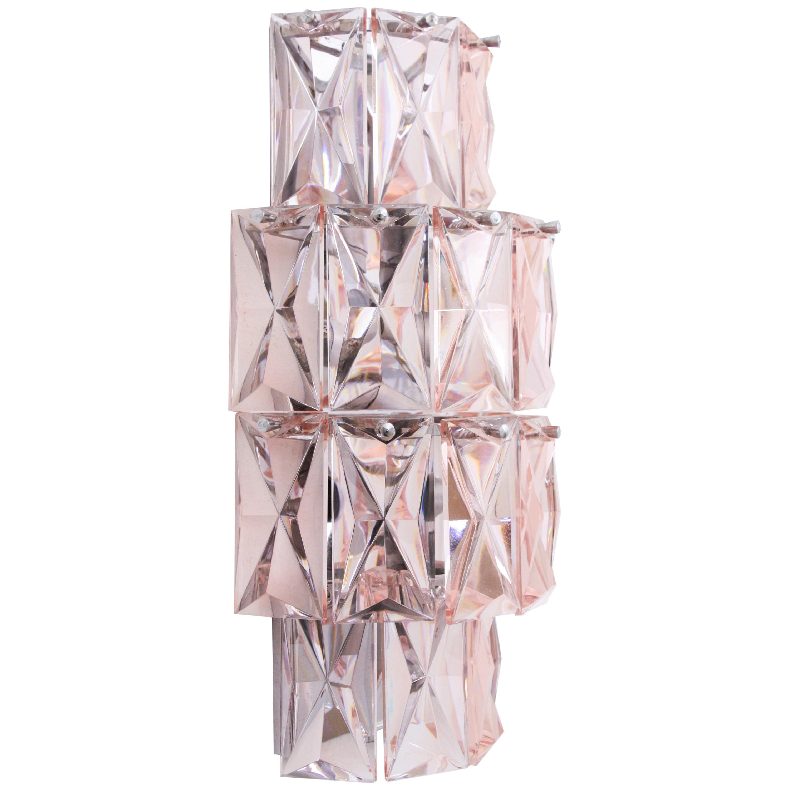 Baccarat Pink Crystal Wall Sconce, Mid-Century Modern Period For Sale