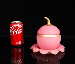 Baccarat Pink Opaline Gilt Covered Box/Bonbonier; Pumpkin Form