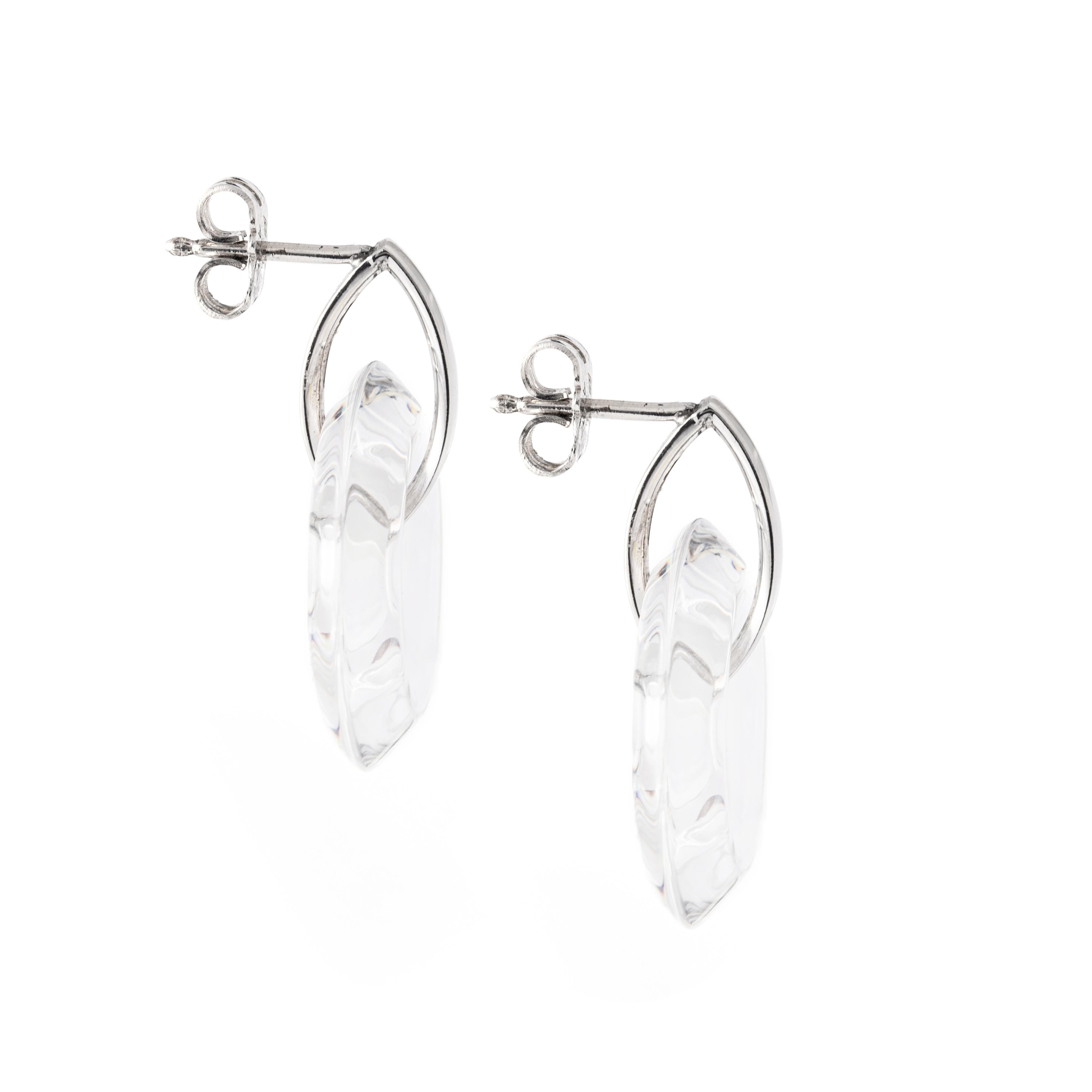 Art Deco Baccarat Rock Crystal Silver Earrings For Sale
