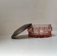 Baccarat Rose Crystal and Copper Dresser Jar, France 1930s