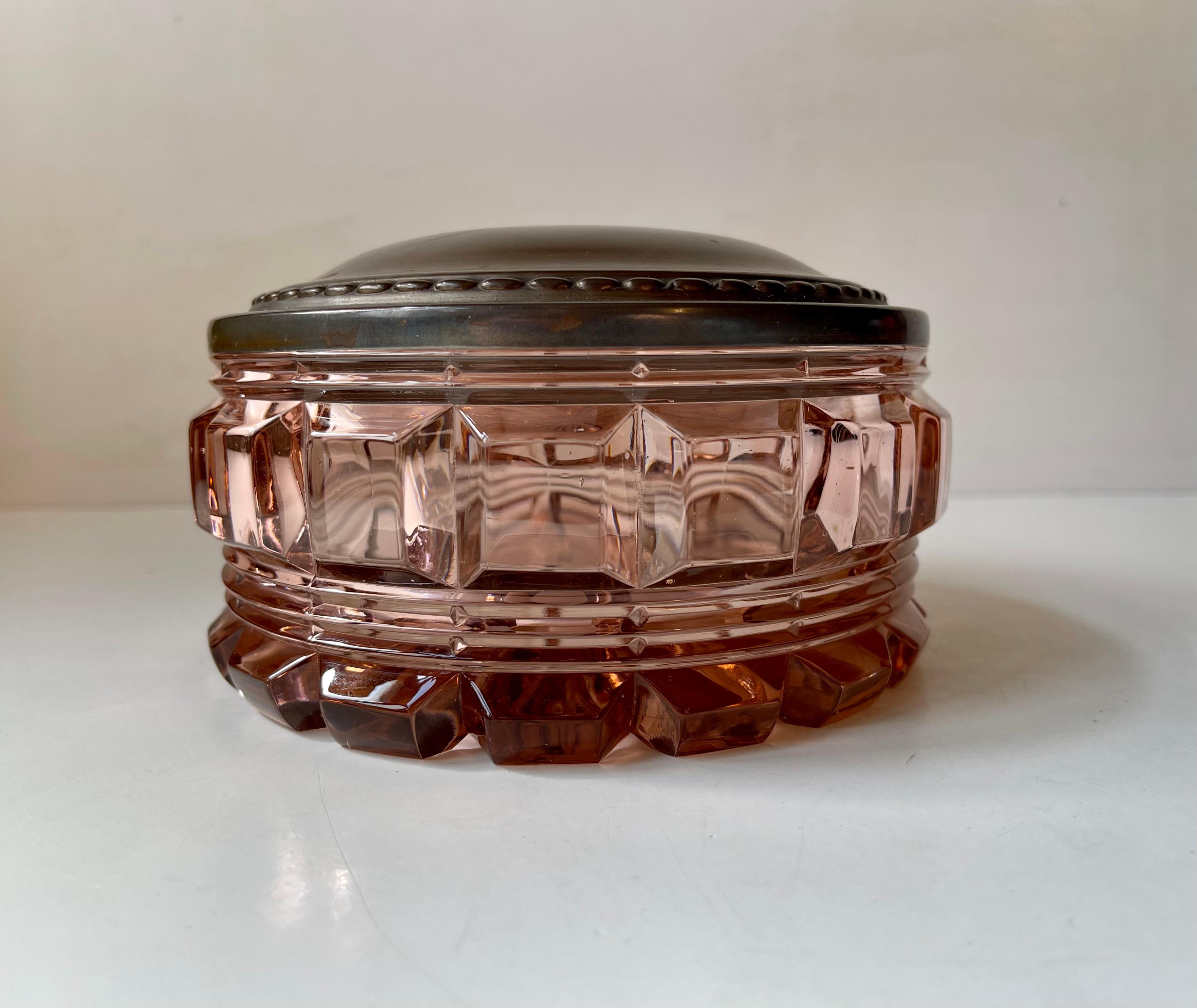 Mid-20th Century Baccarat Rose Crystal and Copper Dresser Jar, France 1930s For Sale