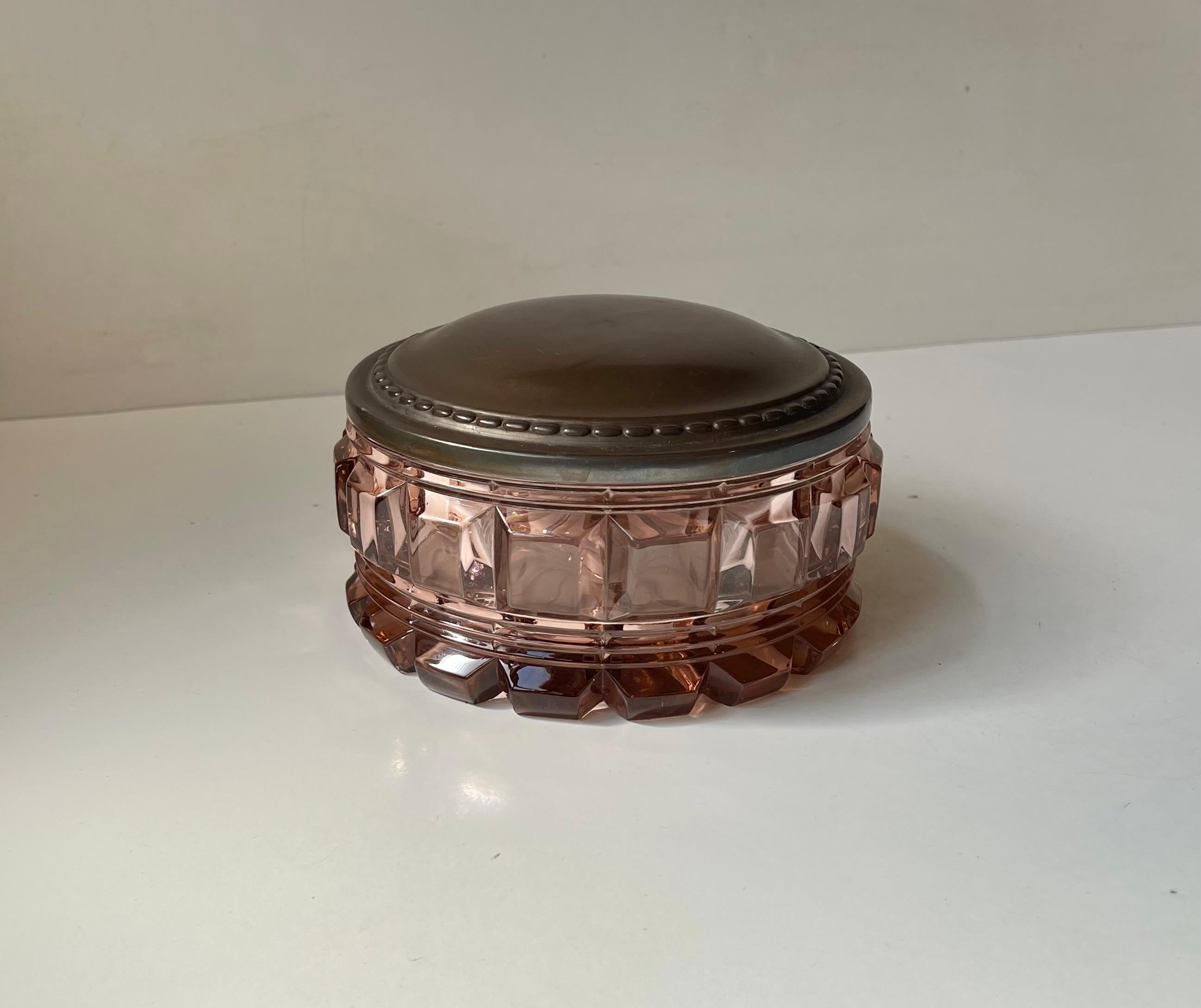 Baccarat Rose Crystal and Copper Dresser Jar, France 1930s For Sale 1