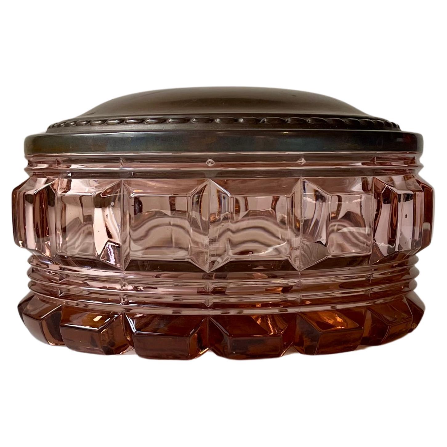 Baccarat Rose Crystal and Copper Dresser Jar, France 1930s For Sale