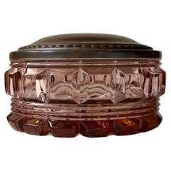 Vintage Baccarat Rose Crystal and Copper Dresser Jar, France 1930s