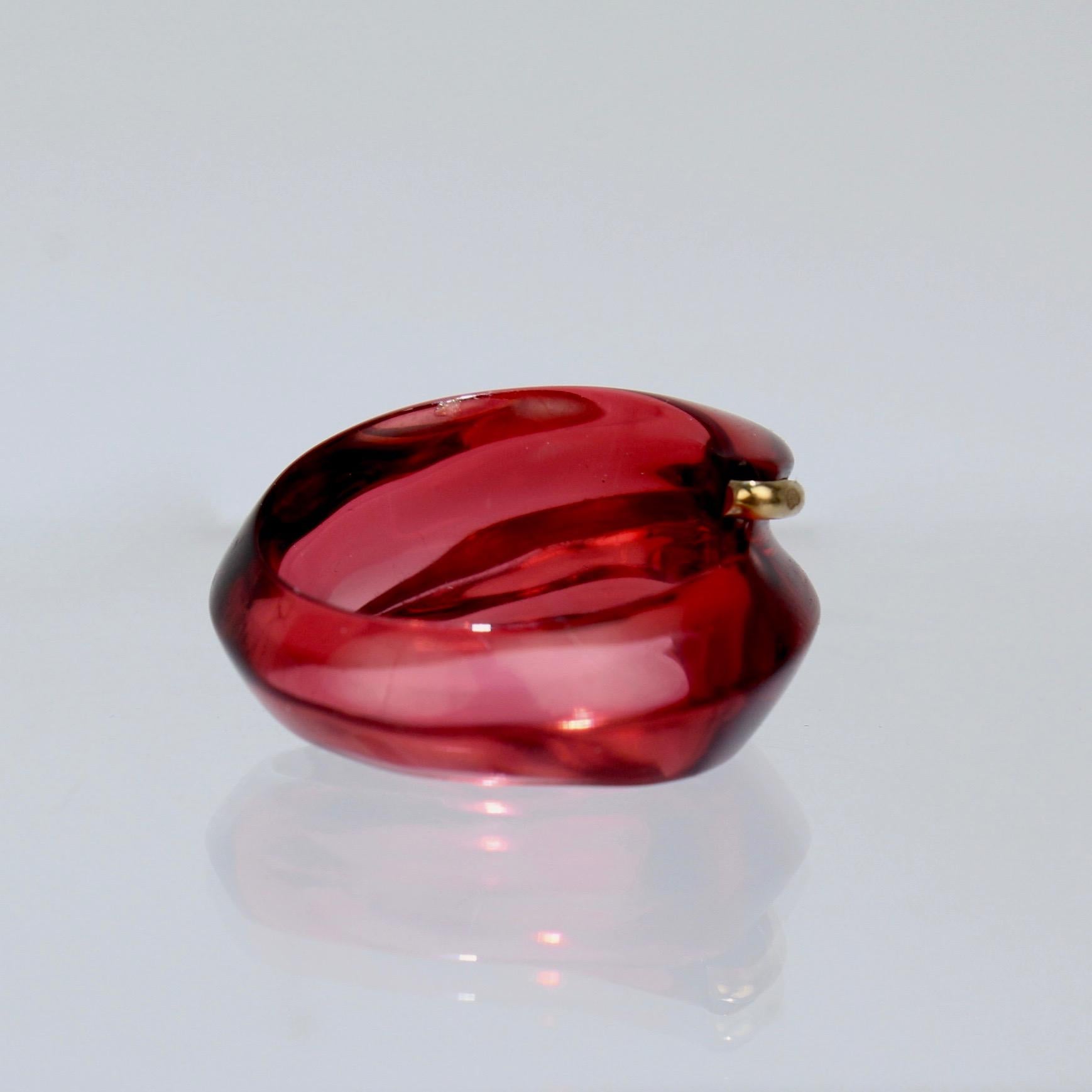 Modern Baccarat Ruby Red Coquillage Crystal and 18 Karat Gold Cocktail Ring