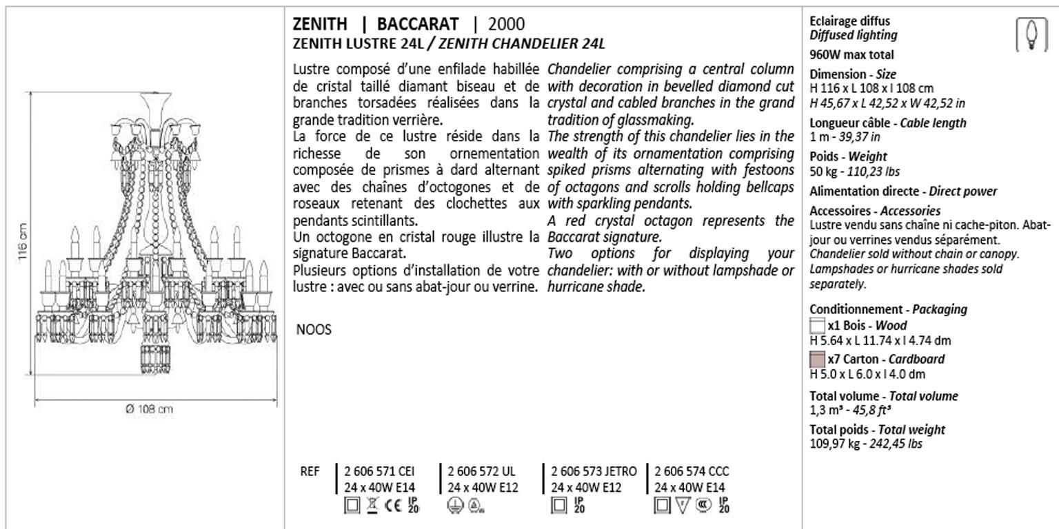 Barocco Set di 3 lampadari Zenith in cristallo trasparente Baccarat da 24 luci con paralumi in vendita