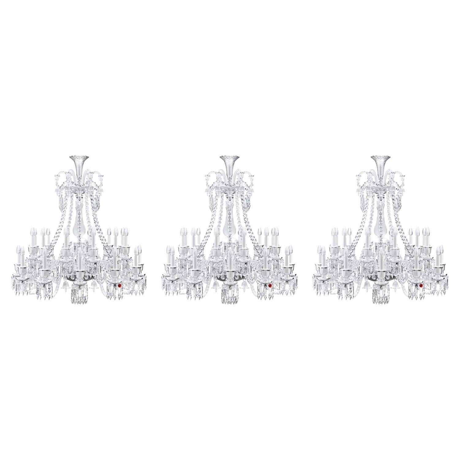 Baccarat Set 3 Zenith Clear Crystal Chandeliers 24 ligths with Lampshades