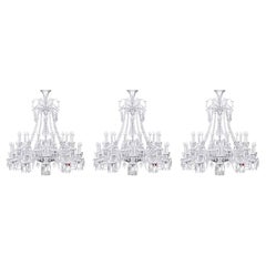 Set di 3 lampadari Zenith in cristallo trasparente Baccarat da 24 luci con paralumi