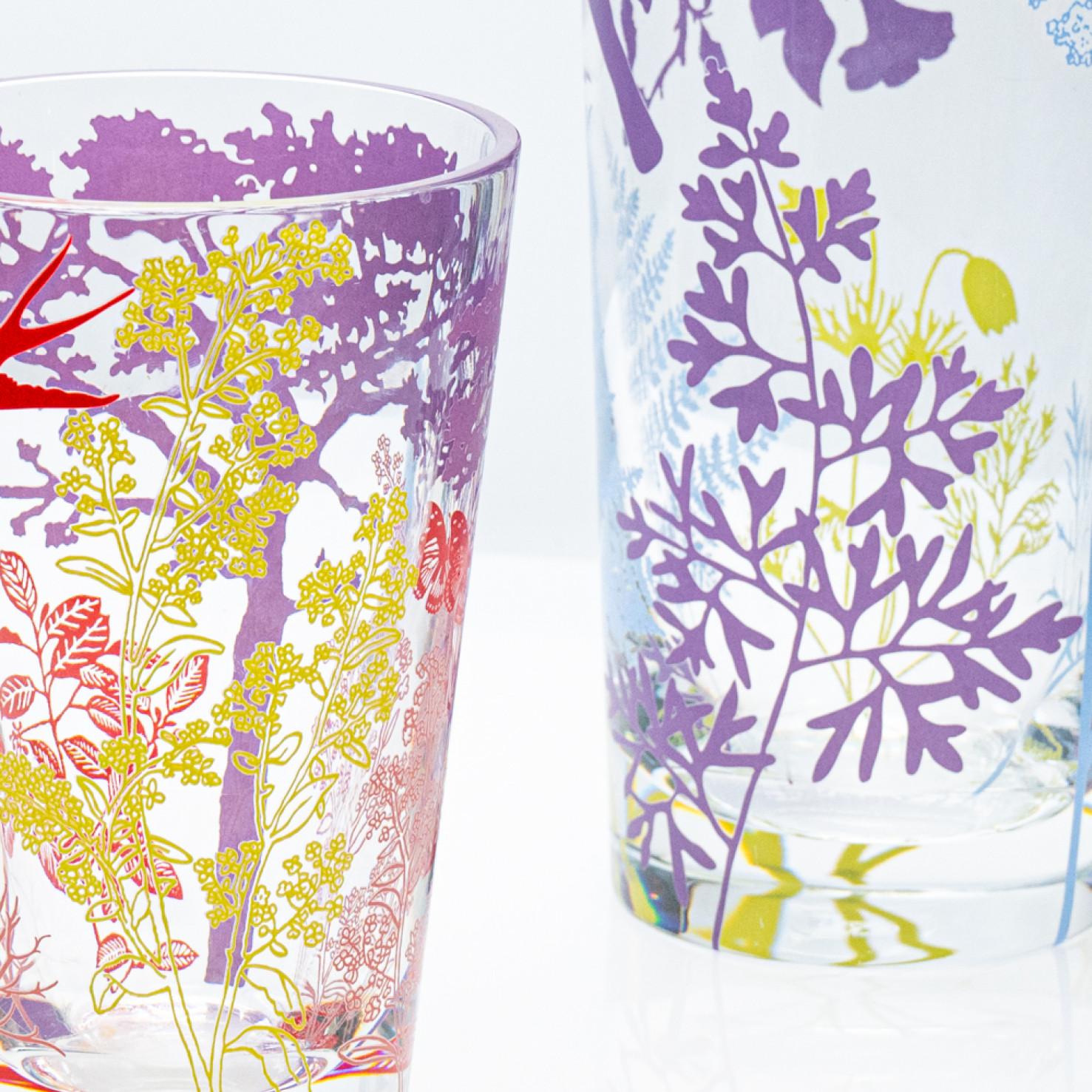 Contemporary Baccarat, Set of 3 Crystal Vases, Printed Polychrome Decoration, France, 2006 For Sale