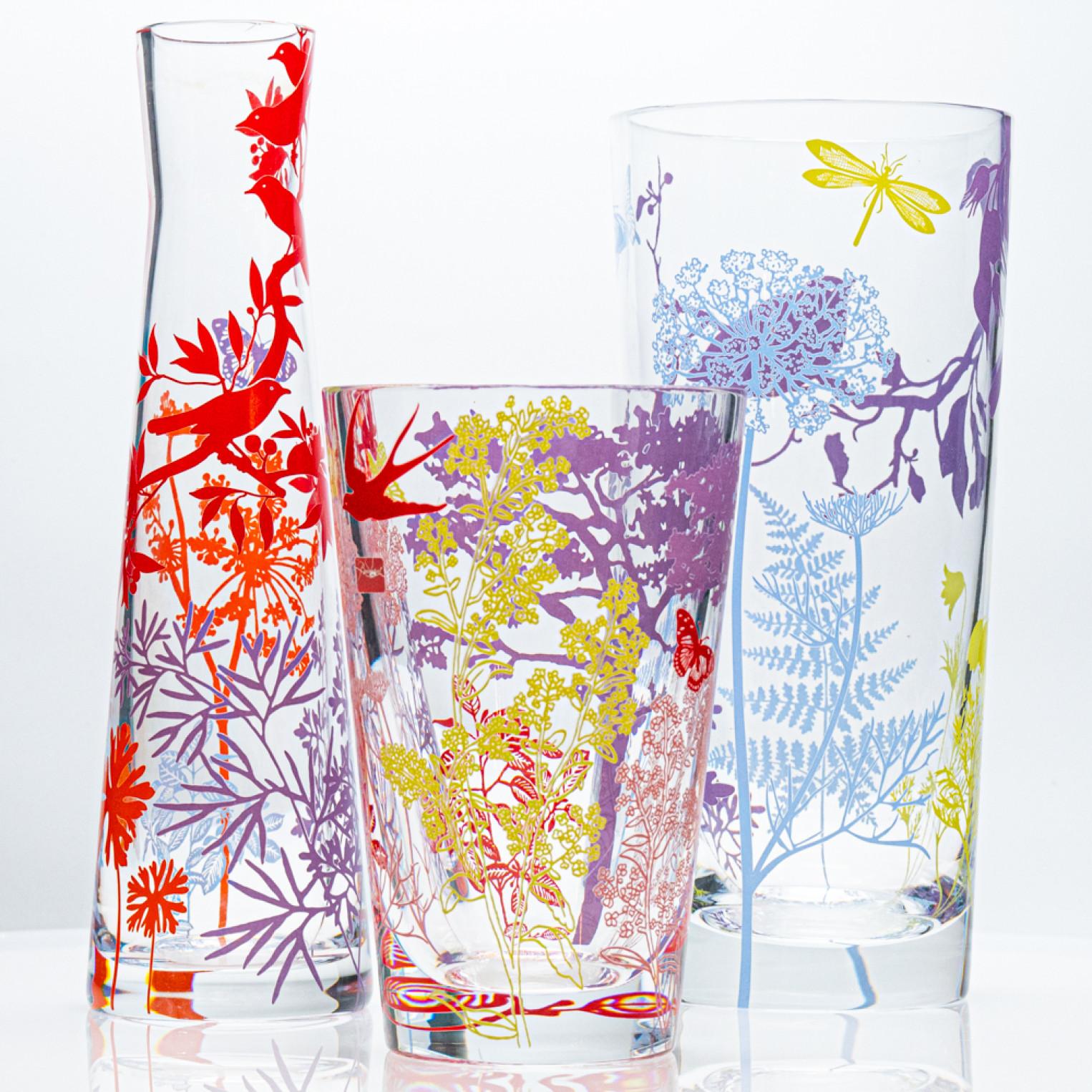 Baccarat, Set of 3 Crystal Vases, Printed Polychrome Decoration, France, 2006 For Sale 2