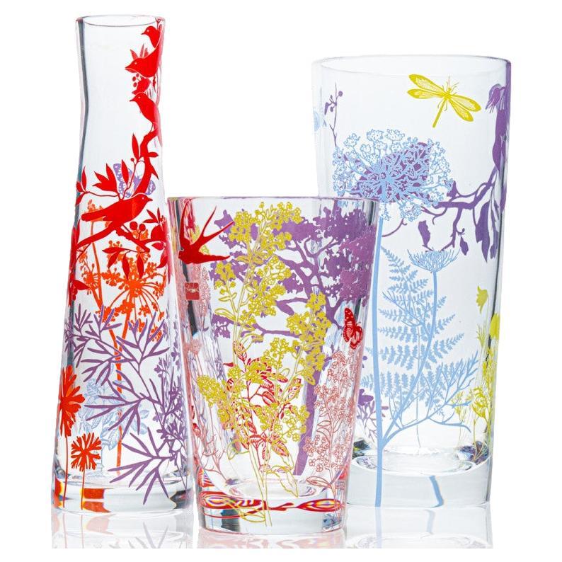 Baccarat, Set of 3 Crystal Vases, Printed Polychrome Decoration, France, 2006 For Sale
