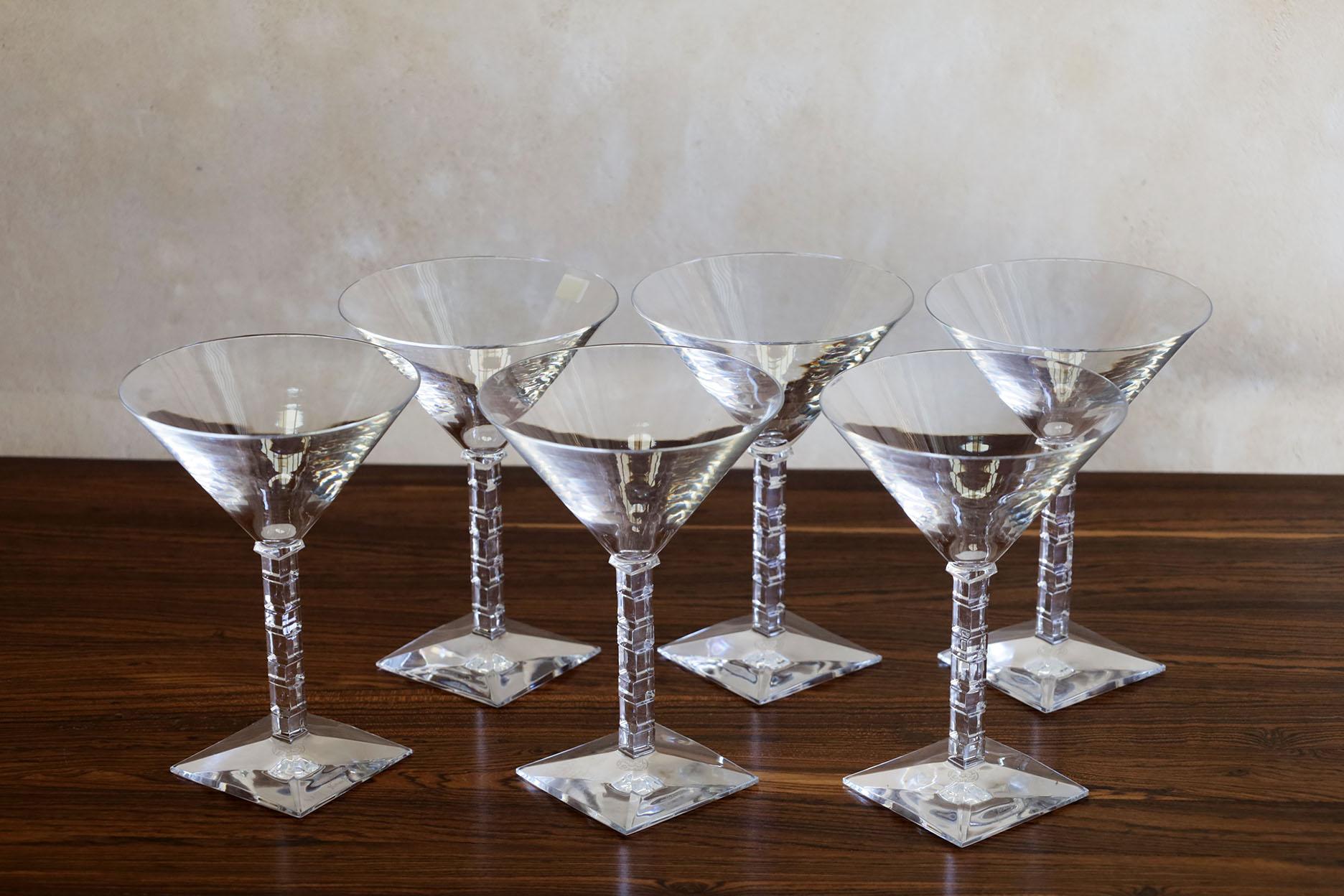 This is a set of 6 original Baccarat Cube Martini Glasses designed by Thomas Bastide.
Probable never used with original Baccarat stamp. Signed.

