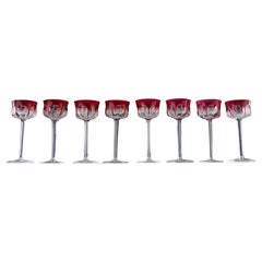 Baccarat, Juego de 8 copas de vino tinto "Malmaison" del Rin, Cristalería Francia años 70