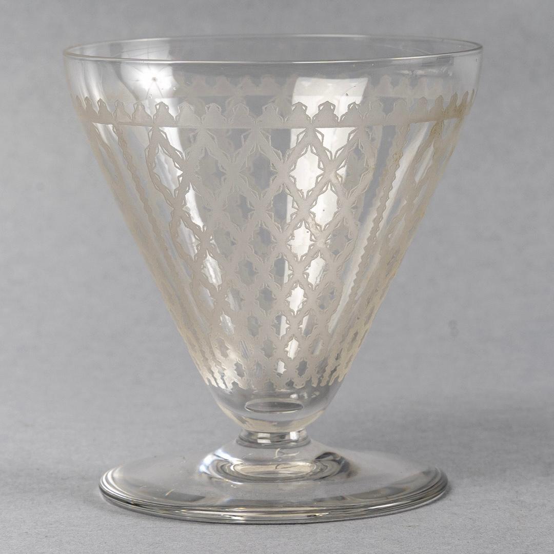 Early 20th Century Baccarat, Set Of Alhambra Engraved Clear Crystal Glasses, 42 Pieces