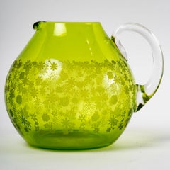 Baccarat, Set of Elisabeth Millefiori Glasses Green Engraved Crystal 18 Pieces