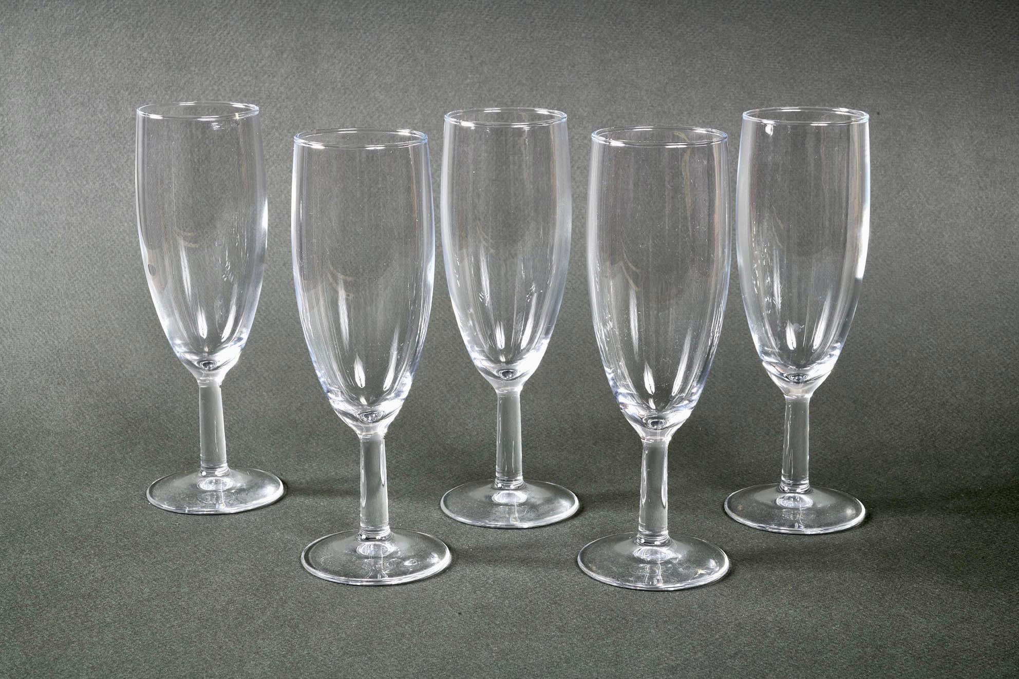 Mid-Century Modern Baccarat Set of Five French Signed Crystal Champagne Flutes For Sale