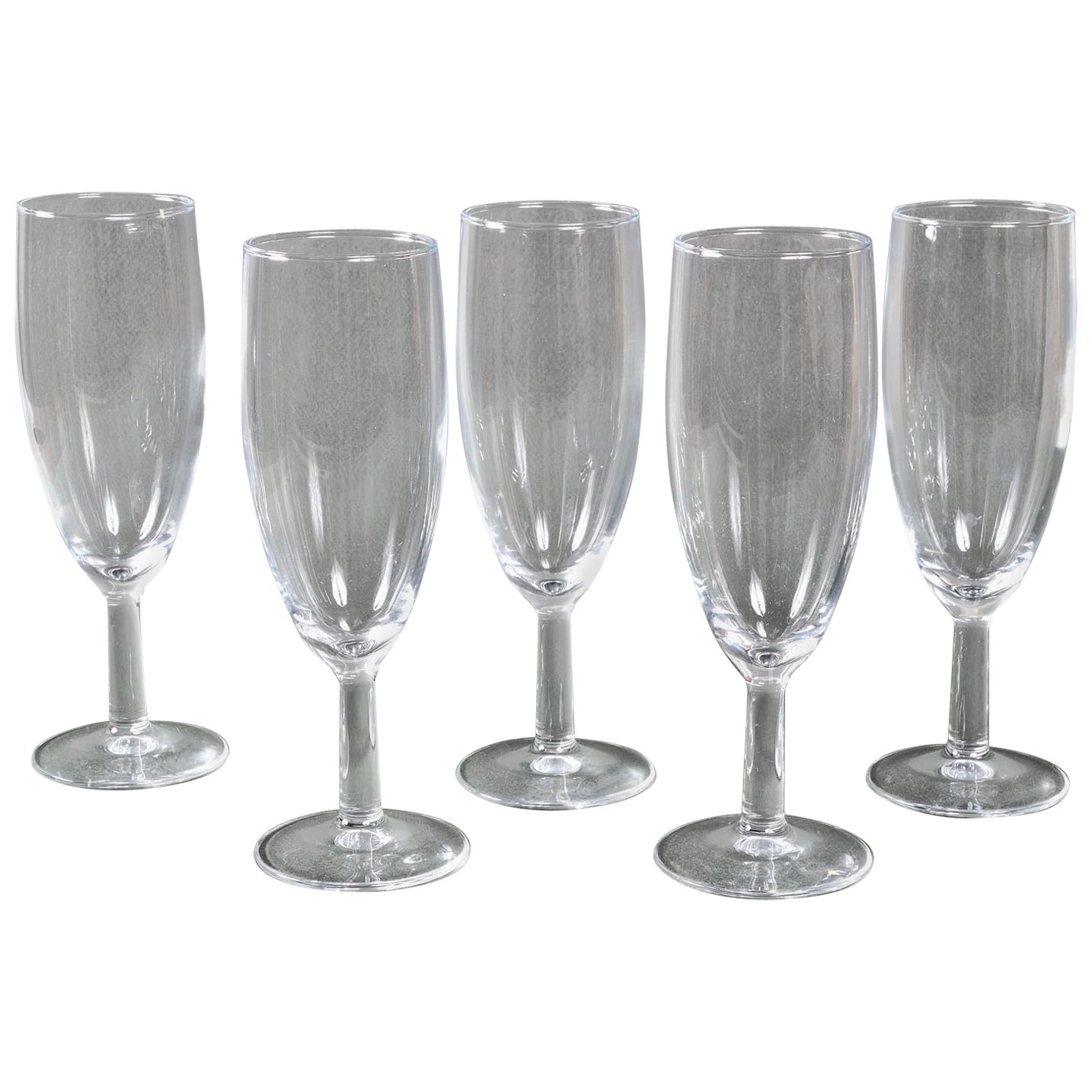 Baccarat Set of Five French Signed Crystal Champagne Flutes