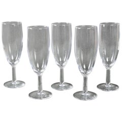 Baccarat Set of Five French Signed Crystal Champagne Flutes
