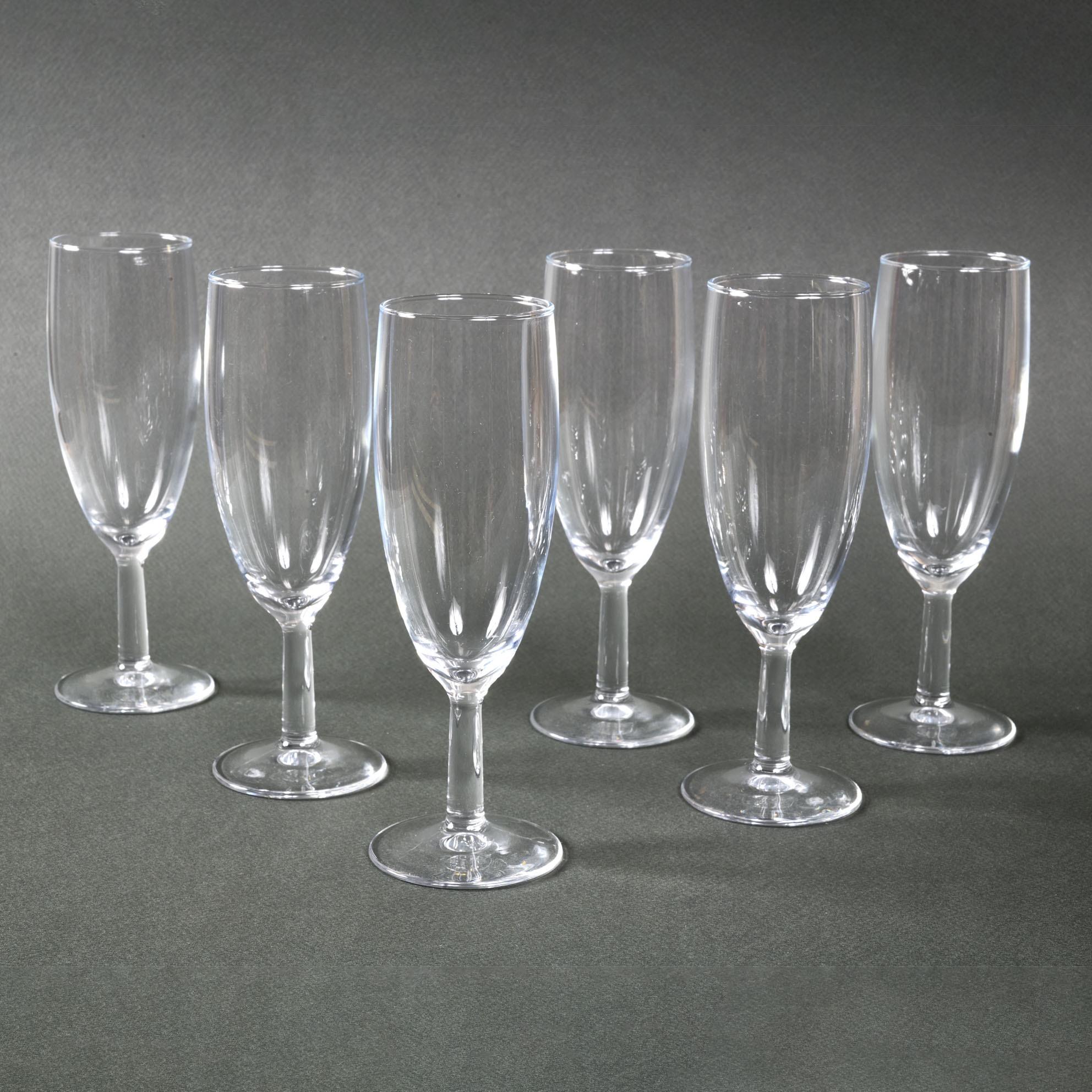 Late 20th Century Baccarat Set of Six French Signed Crystal Champagne Flutes For Sale