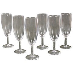 Baccarat Set of Six French Signed Crystal Champagne Flutes