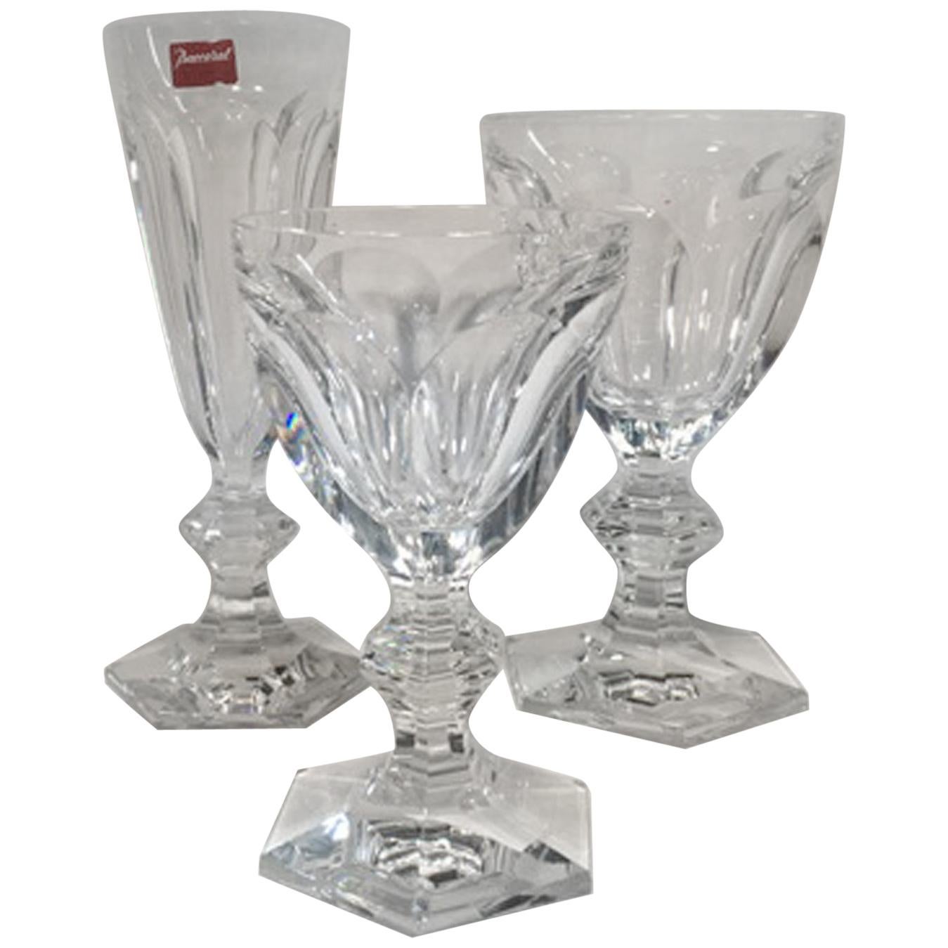 Baccarat Set Three Clear Crystal Goblets Glasses, France 21st Century For Sale