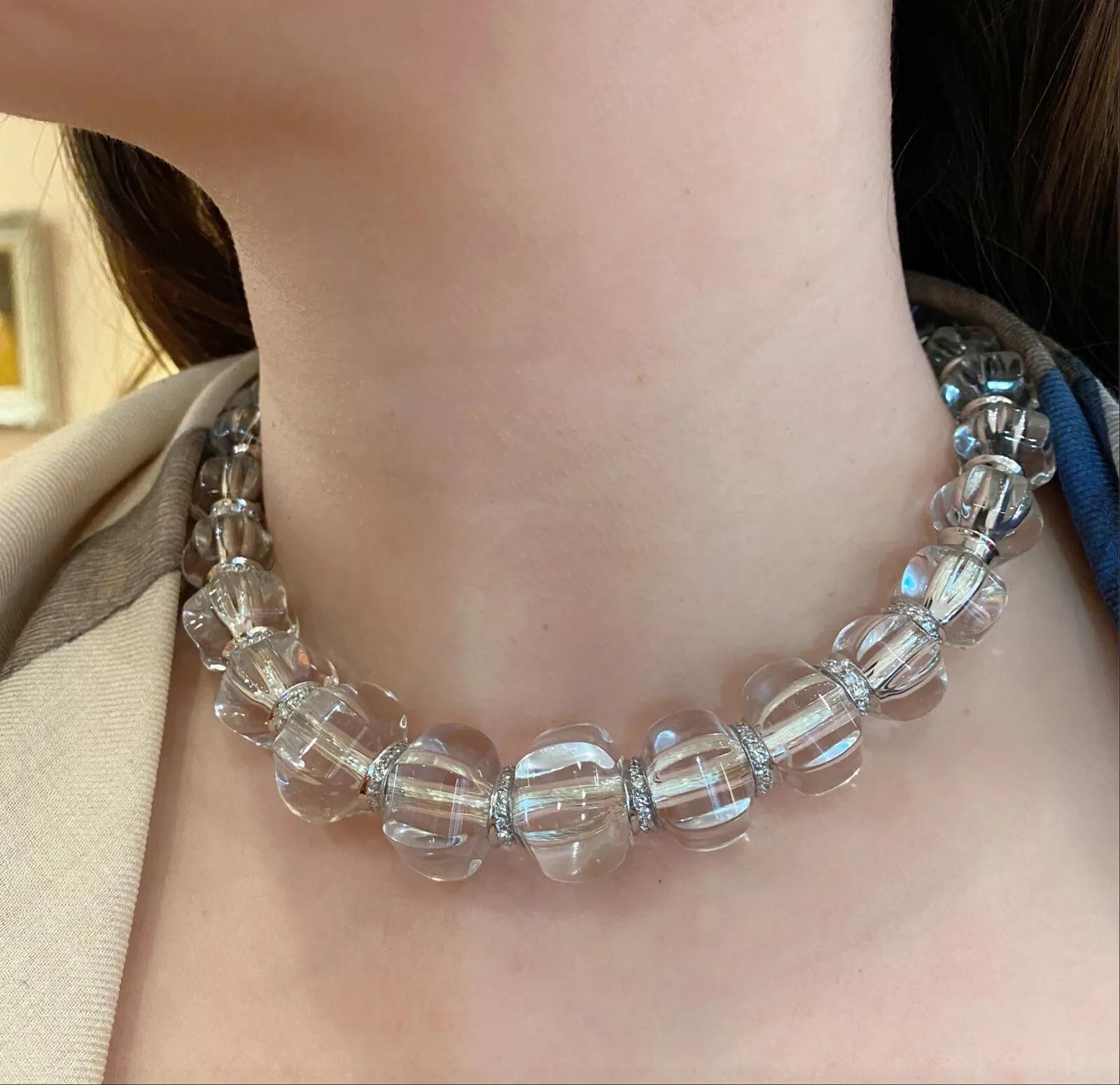 Baccarat Sherazade Crystal and Diamond Necklace in 18k White Gold France In Excellent Condition For Sale In La Jolla, CA