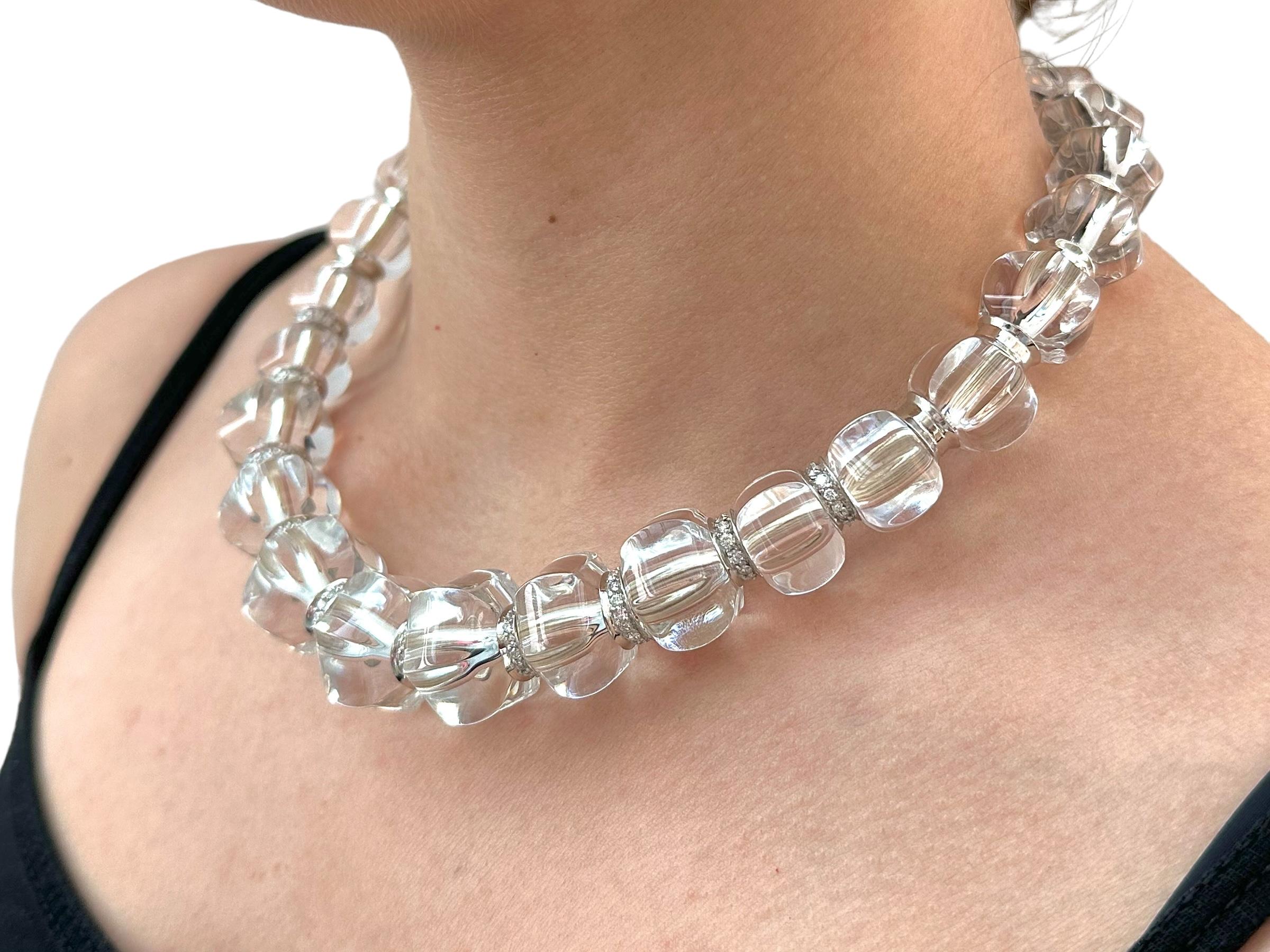 Retro Baccarat Sherazade White Gold Necklace with Crystals and Diamonds For Sale