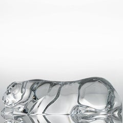 Baccarat Signed Crystal Glass Panther Sculpture, France