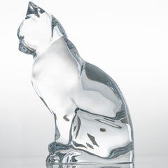 Baccarat Signed Crystal Glass Sitting Cat Sculpture, France