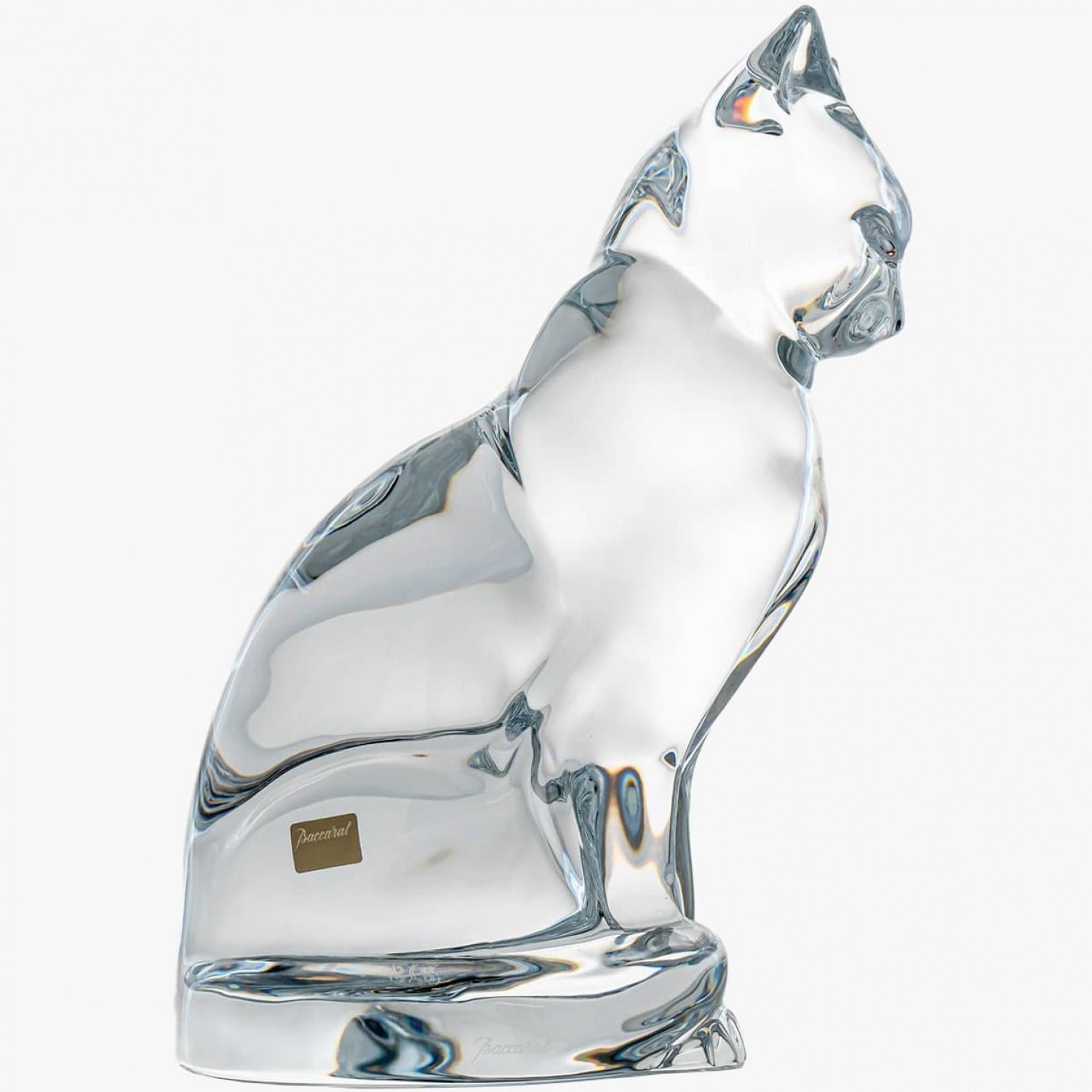 Sculpture de chat assis en cristal signée Baccarat, France Bon état - En vente à Rijssen, NL