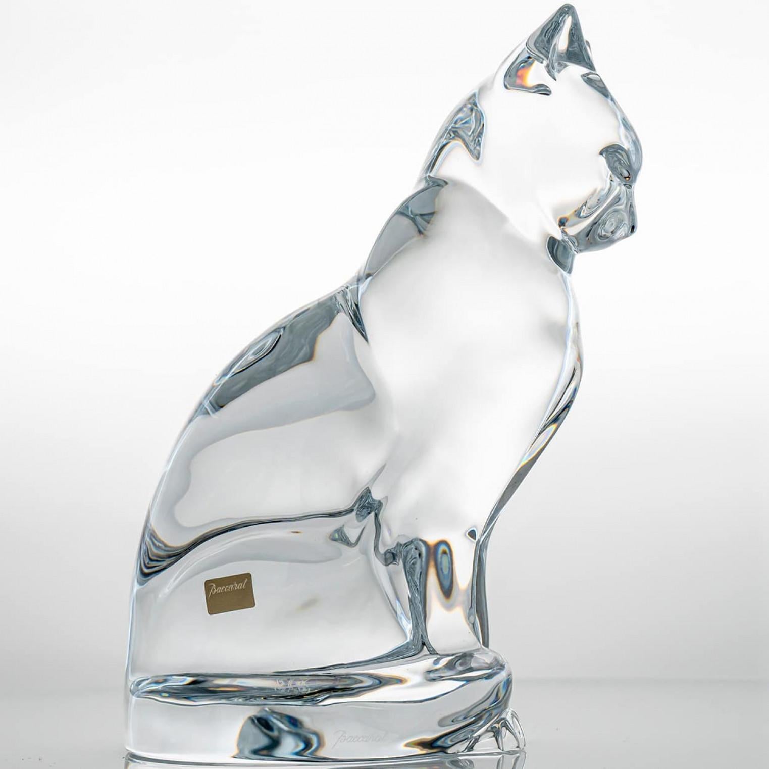 Sculpture de chat assis en cristal signée Baccarat, France en vente 1